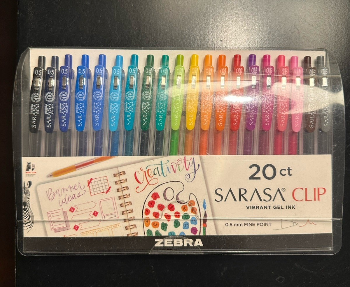 20 Count Zebra Sarasa Clip Gel Pens Assorted Colors 0.5mm Fine Point