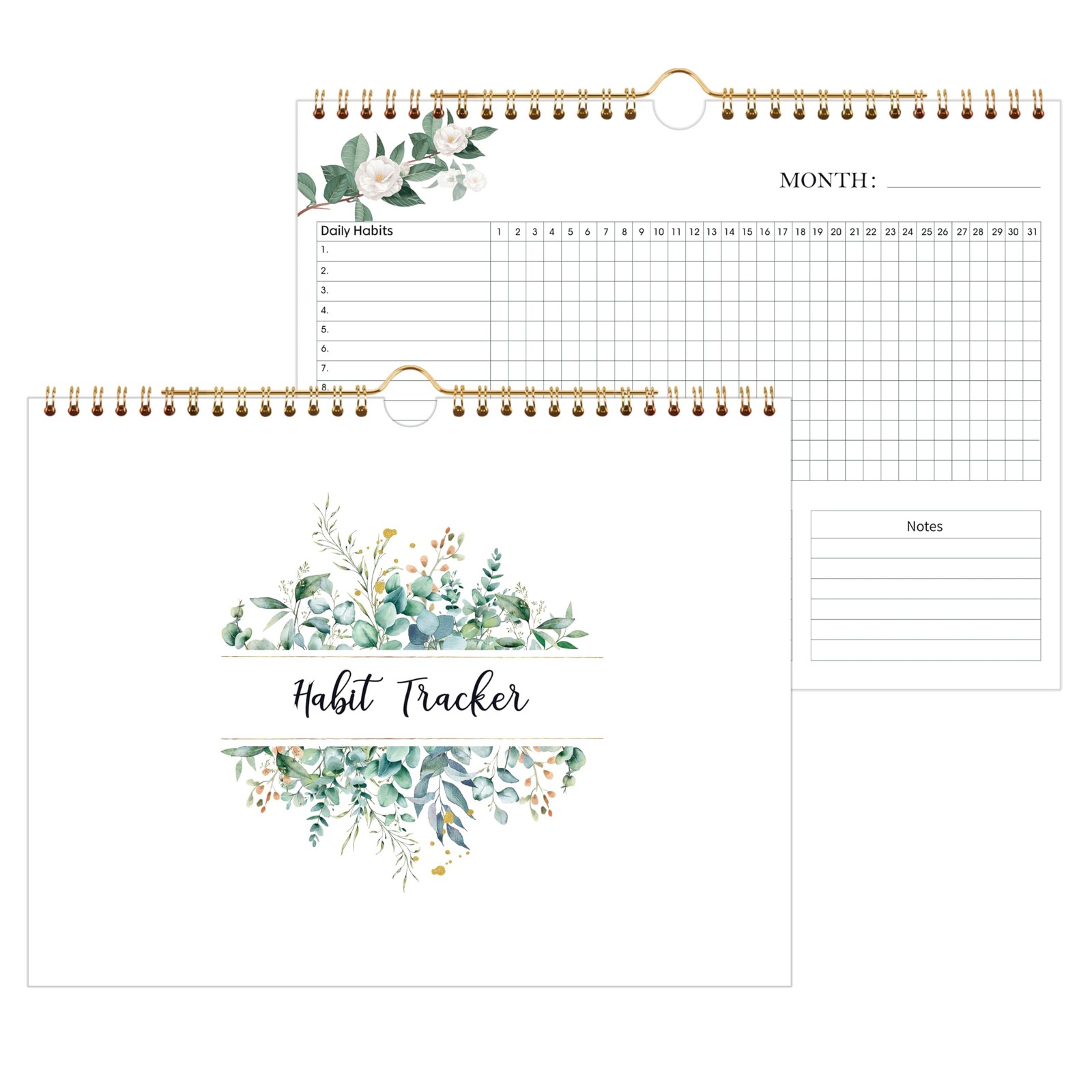 Habit Tracker Calendar – 12 Months Undated Daily Planner, 8″x10″, Weekly & Mo…