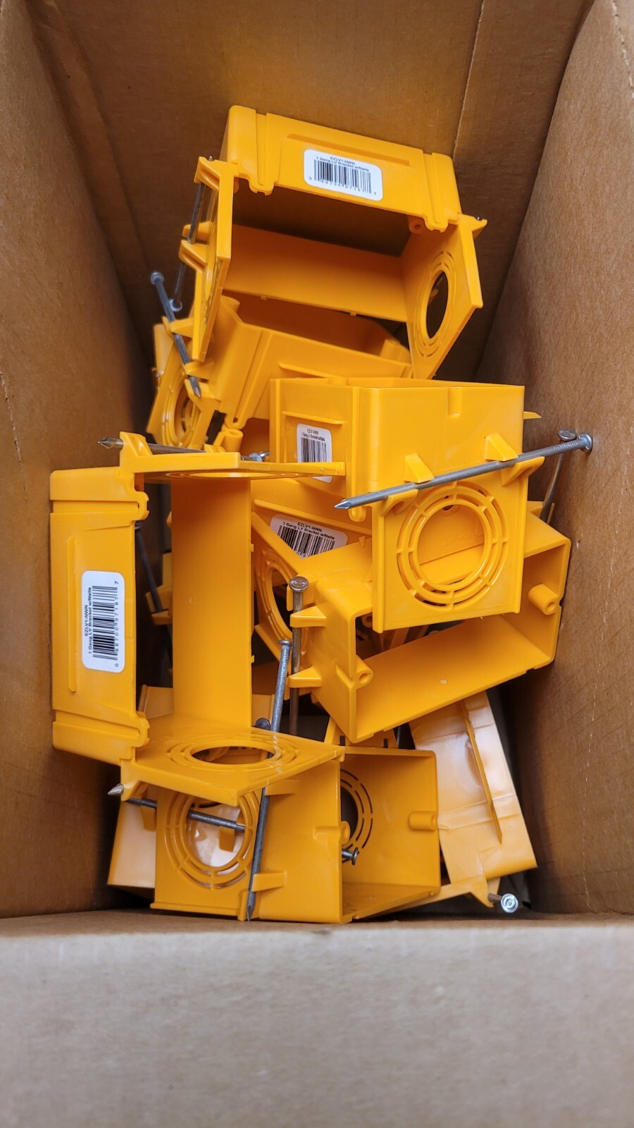 Box of 12 EZLV1-NWN, 1-Gang Orange Plastic New Work Interior Wall Electrical Box