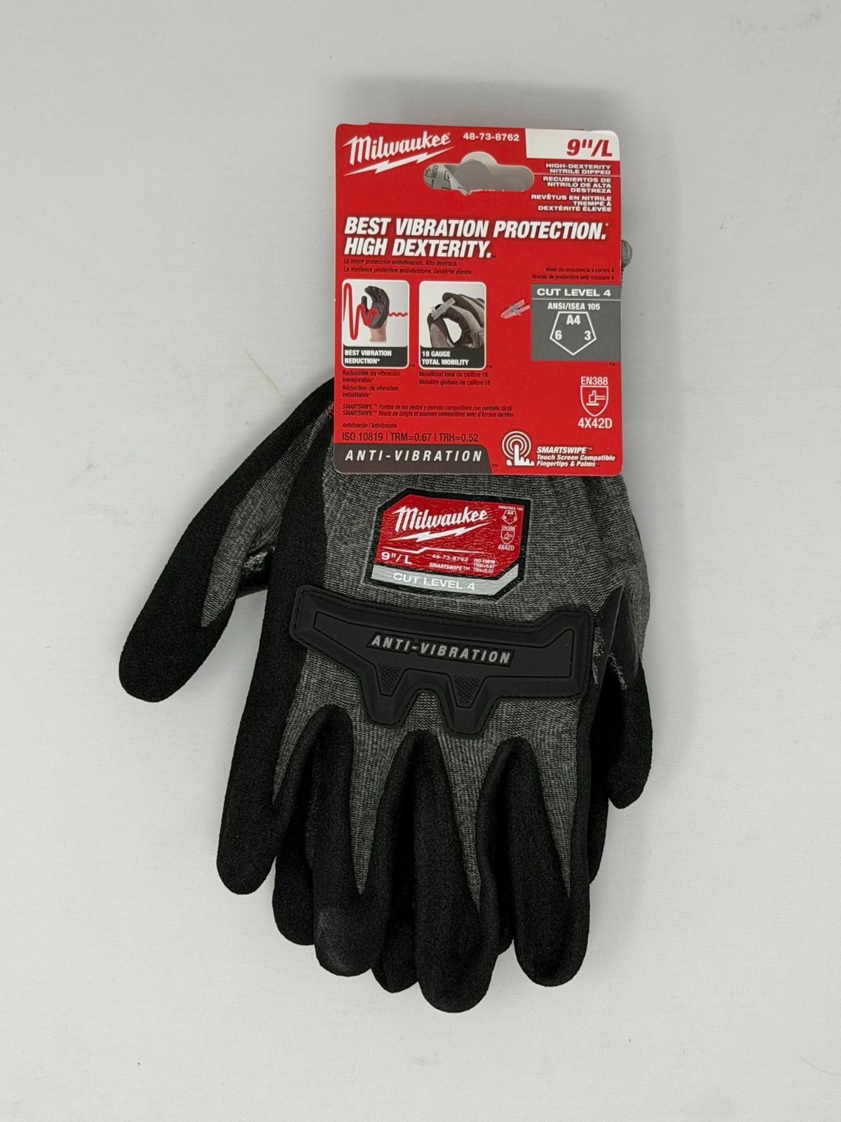 Milwaukee Anti-Vibration Cut Level 4 High Dexterity Nitrile Size XL and L