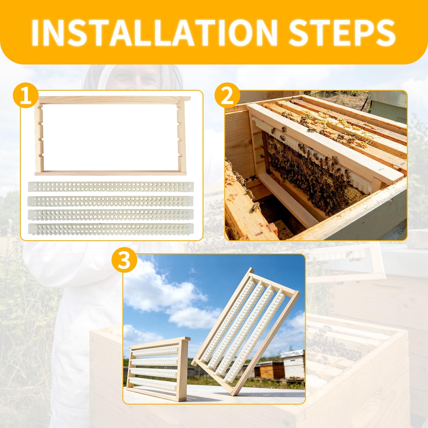 Beekeeping Queen Cell Cup Holder Frame Bar Set Double Row Royal Jelly Storage…