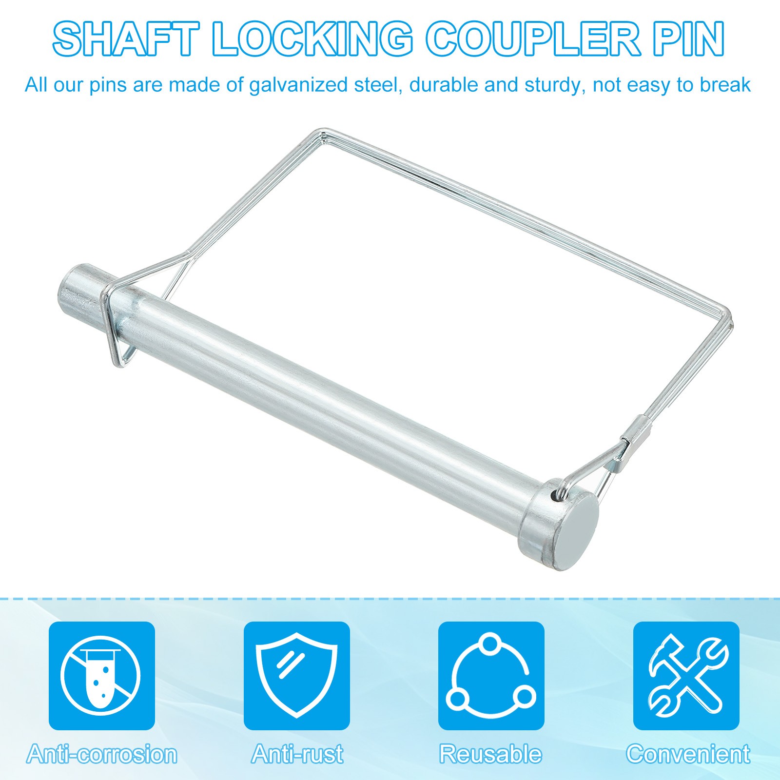 2Pcs 1/2″x3-9/16″ Square Trailer Coupler Pin Wire Lock Pin Shaft Locking Pins