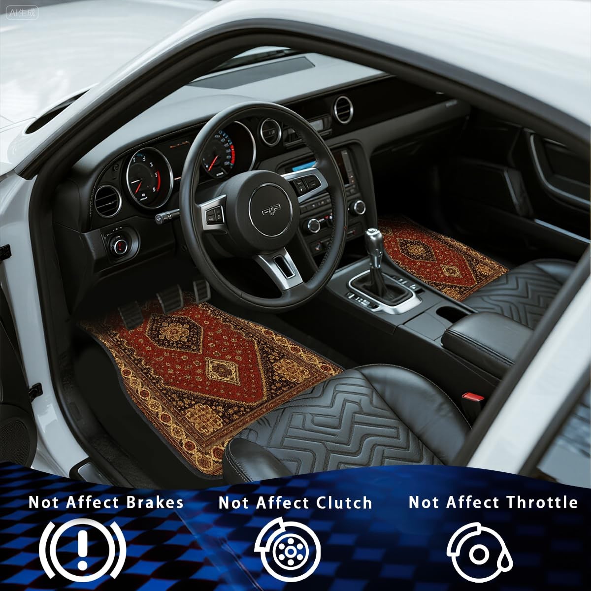 Xmysilz Carpet Car Floor Mats Set Of 4 Red Brown Geometric Rug Automotive Foot