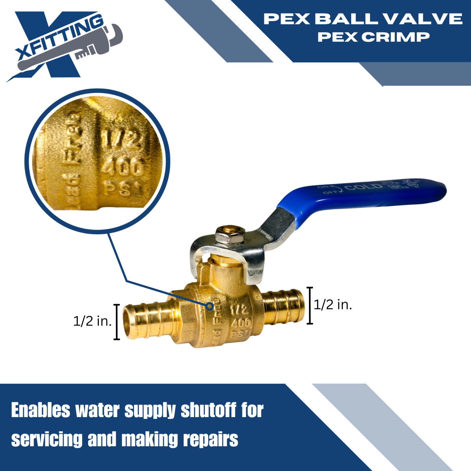 10 PIECES 1/2″ PEX SHUT OFF BALL VALVE, FULL PORT, LEAD FREE BRASS, HOT AND COLD