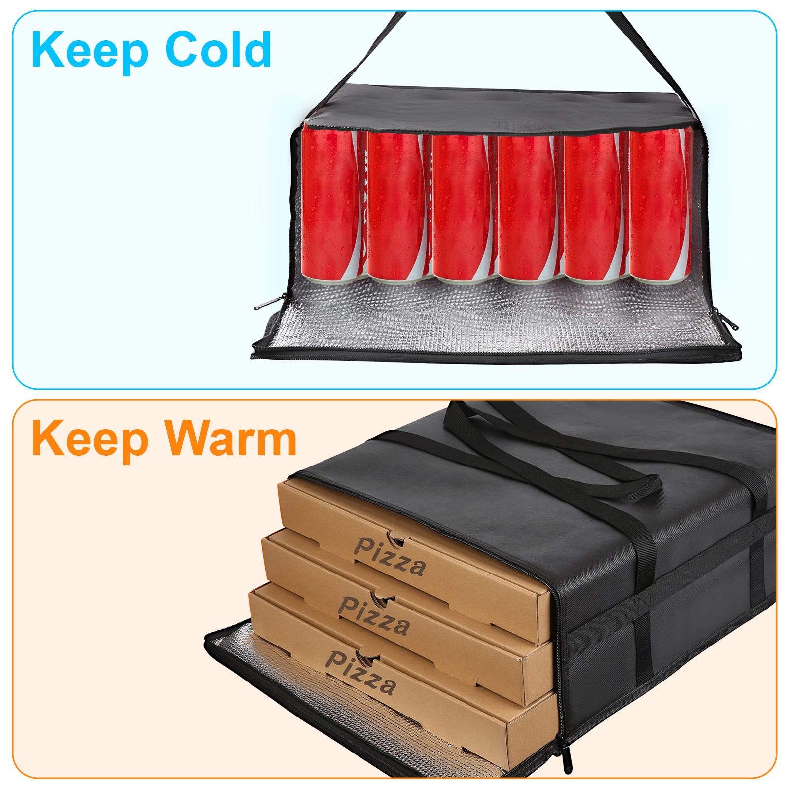 Insulated Pizza Delivery Bag Carry Hot Cool 20″ Food Delivery Waterproof Zippers