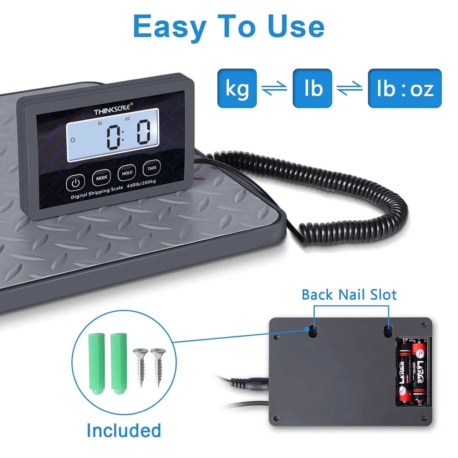 THINKSCALE Shipping Scale, 440 lbs/1 oz Highly Accurate Postal Scale with Hold/T