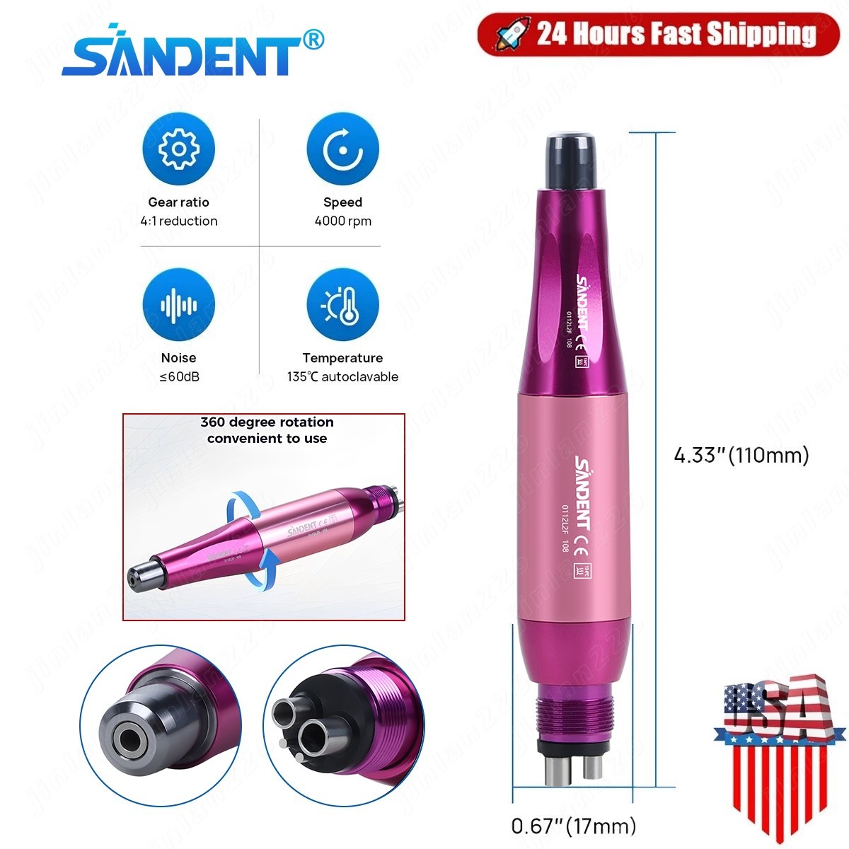 Slow Speed Handpiece Straight Air Motor 4:1 Hygiene Prophy