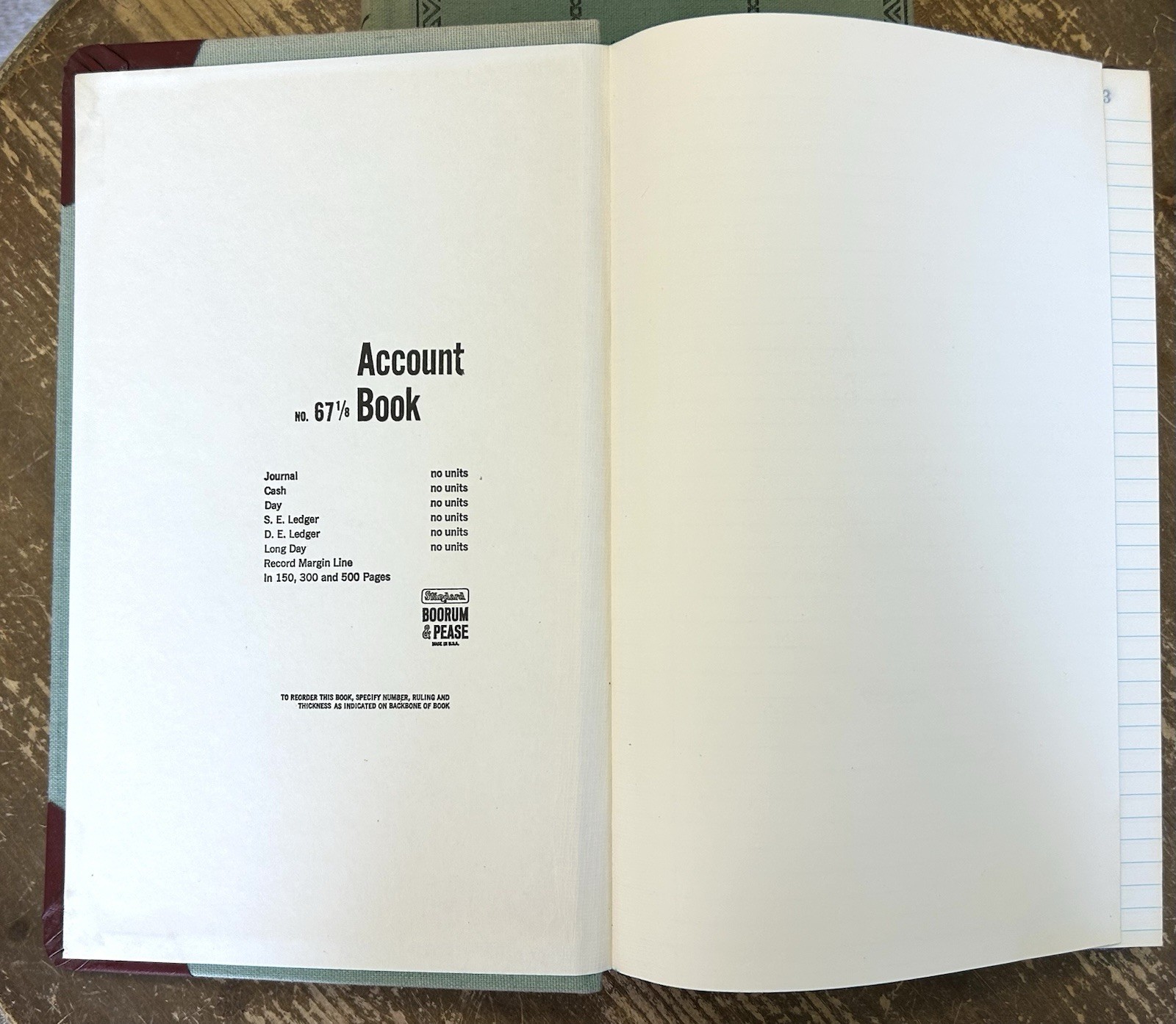 Unused Boorum & Pease 300 Page 67 1/8 Journal + Record Account Ledger Books