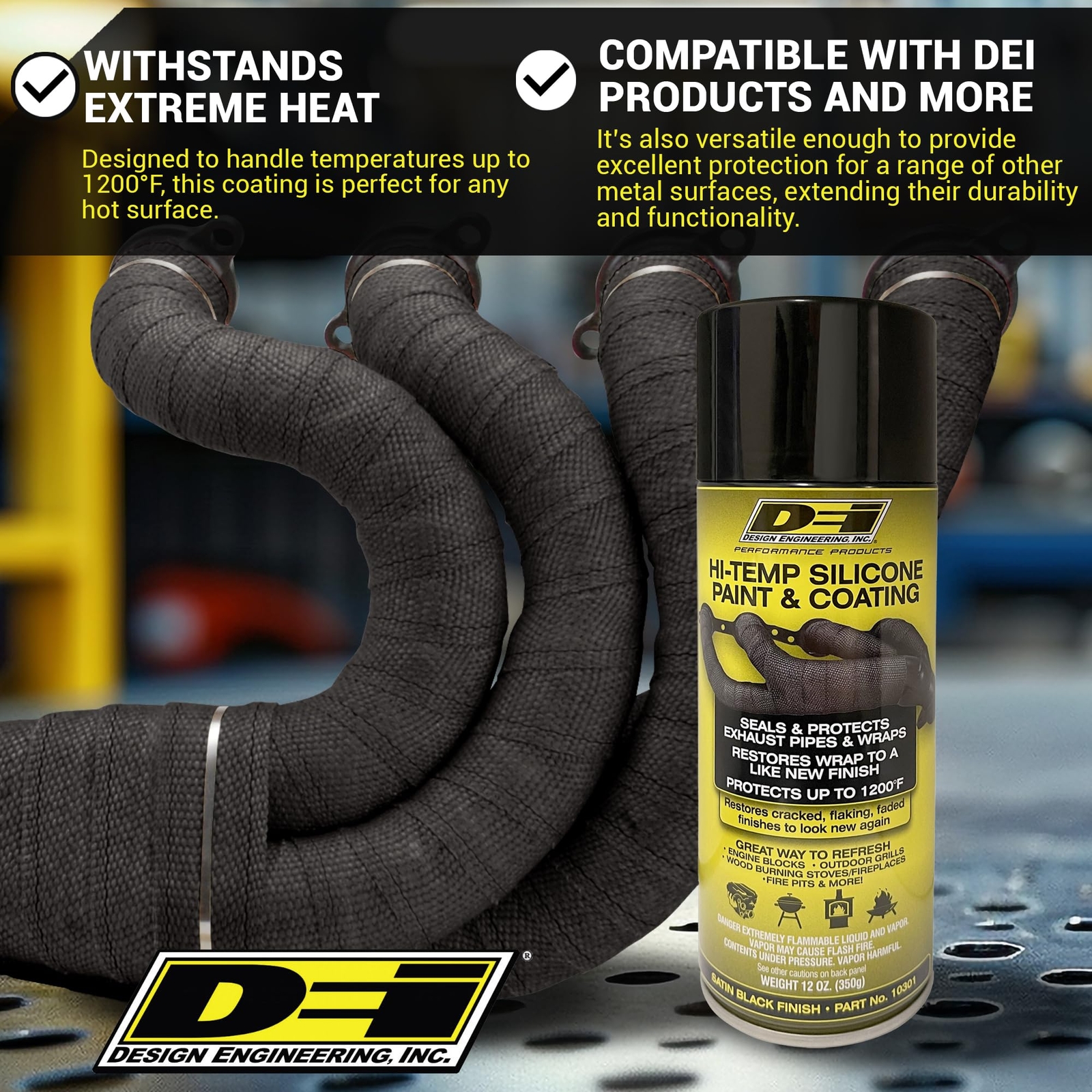 DEI High Temp Silicone Coating Spray 12oz Protects Exhaust Wraps Up to 1500F