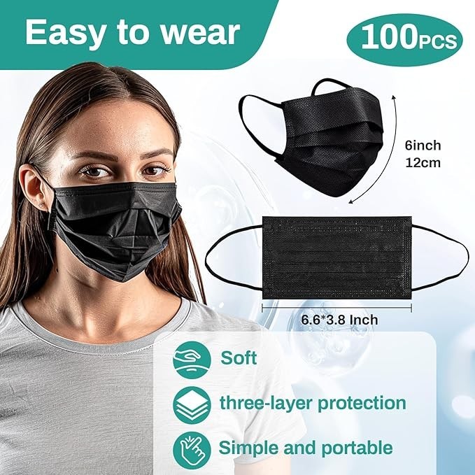 Disposable 3 Ply Face Mask, Filter Protection for Daily Use, Adults, Home