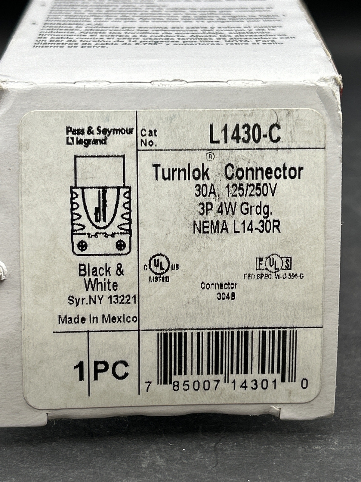 Legrand Turnlok Connector 30A 125/250V 3P 4W Grdg L14-30R *NEW*