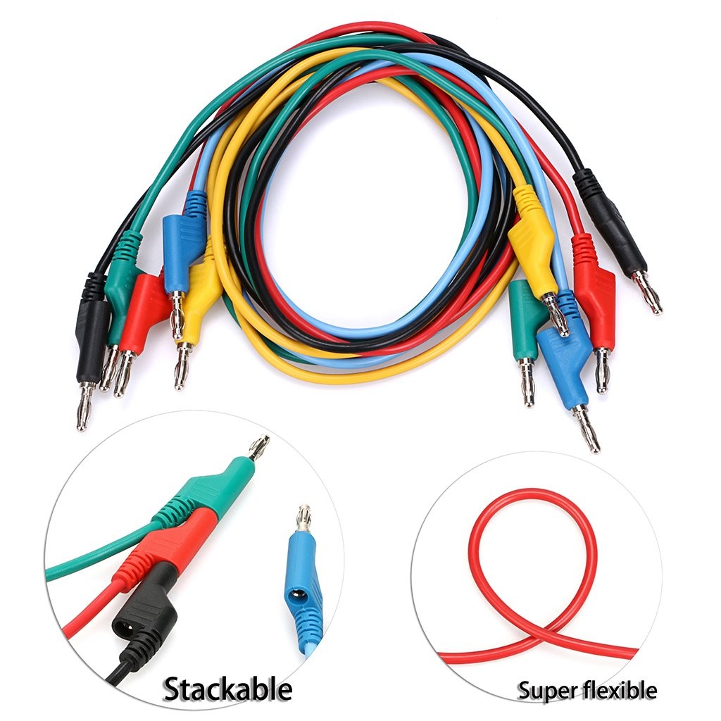 Sumnacon 5pcs Banana to Plug 3.3Ft/1M, Black, Blue, Green, Red, Yellow