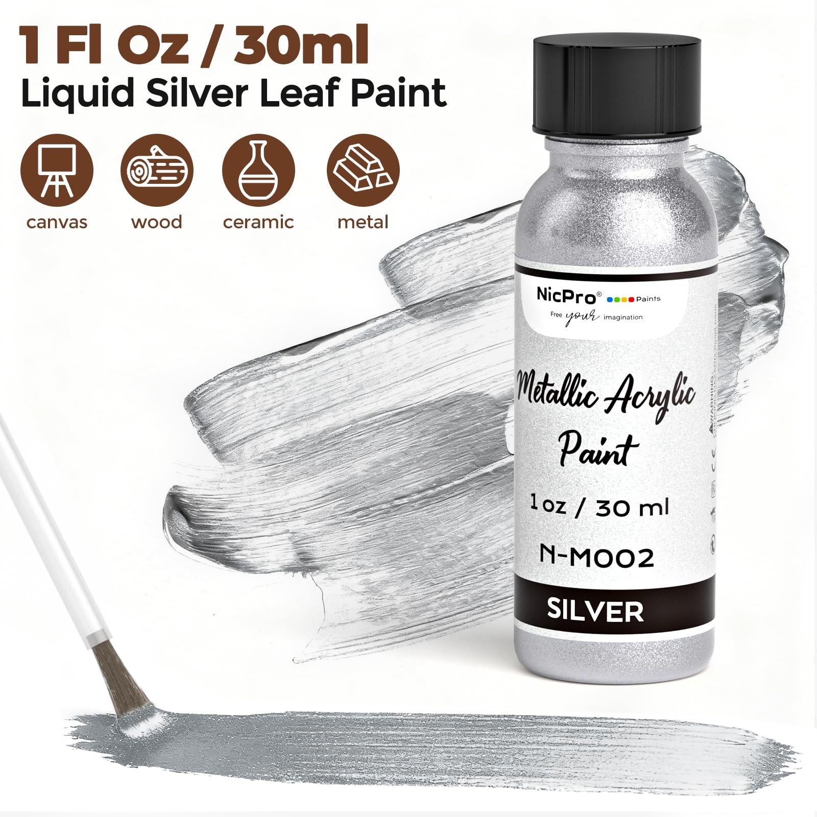 Nicpro Metallic Silver Acrylic Paint Kit – 1oz 1 Fl Oz (Pack of 2),