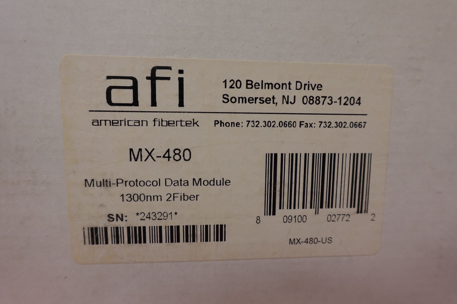 AFI American Fibertek – MPD Data Transceiver Module 1300nm 2 Fiber – MX-480 NEW