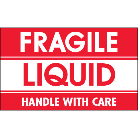 Fragile Items: 3×5″ Red/White – “Handle With Care” – 500/Roll Labels