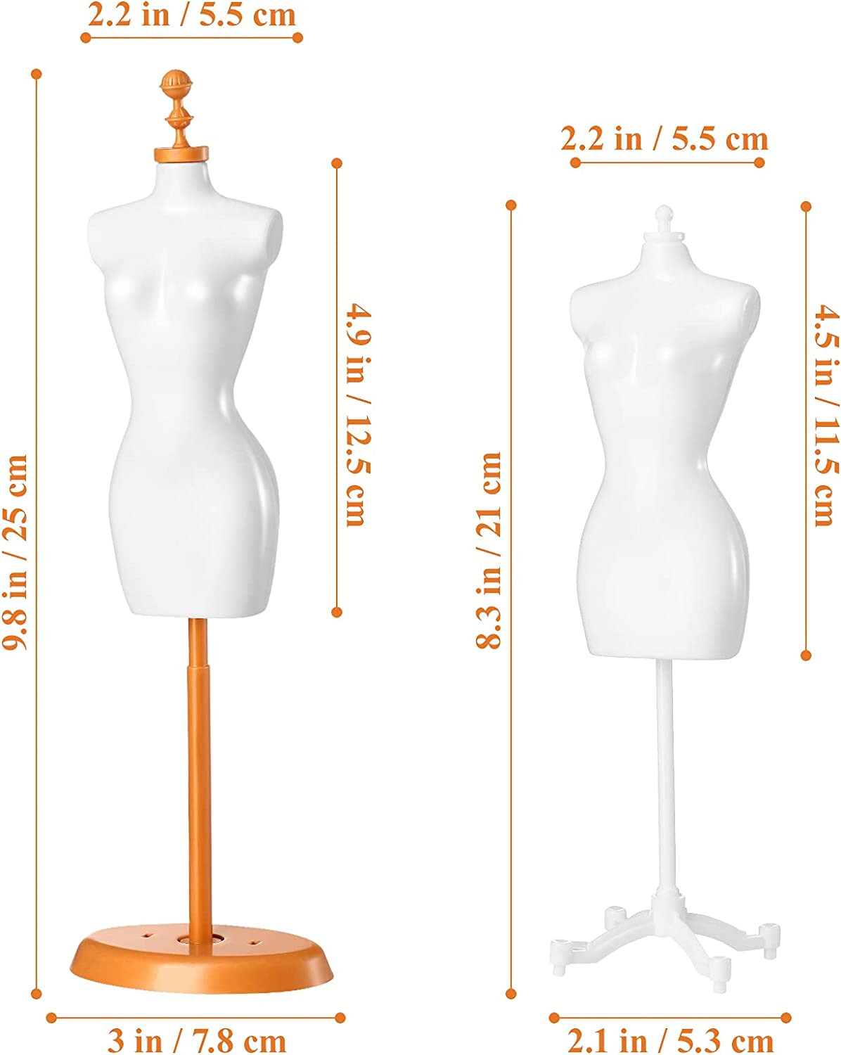 Mini Size Female Mannequin Torso, 4Pcs Mini Doll Dress Form Manikin Body with Ba