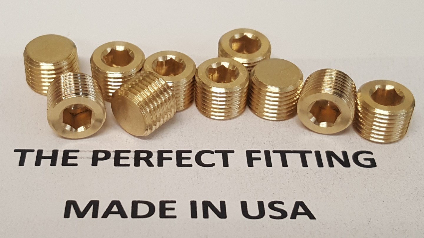 Lot of 10 pcs. 1/8″ Male NPT Brass Plug Allen Key Countersunk Hex USA