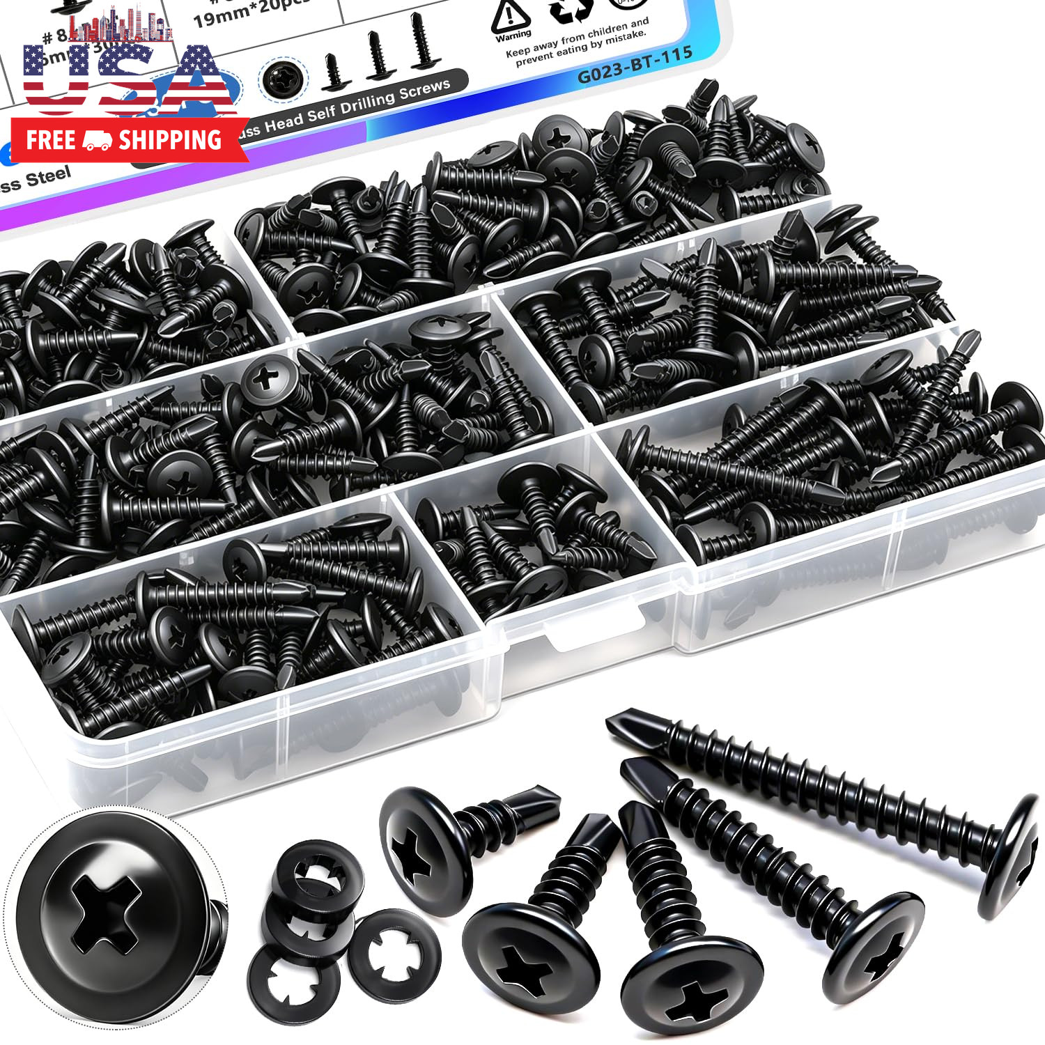 230PCS #8 Self Tapping Screws for Metal,410 Stainless Steel Self Drilling Screws