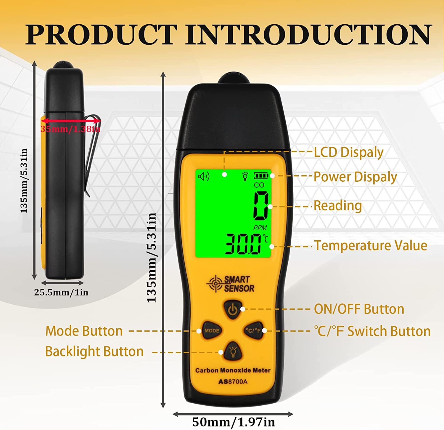 Handheld Carbon Monoxide Meter,CO Detector,Portable CO Gas Leak Detector Meter