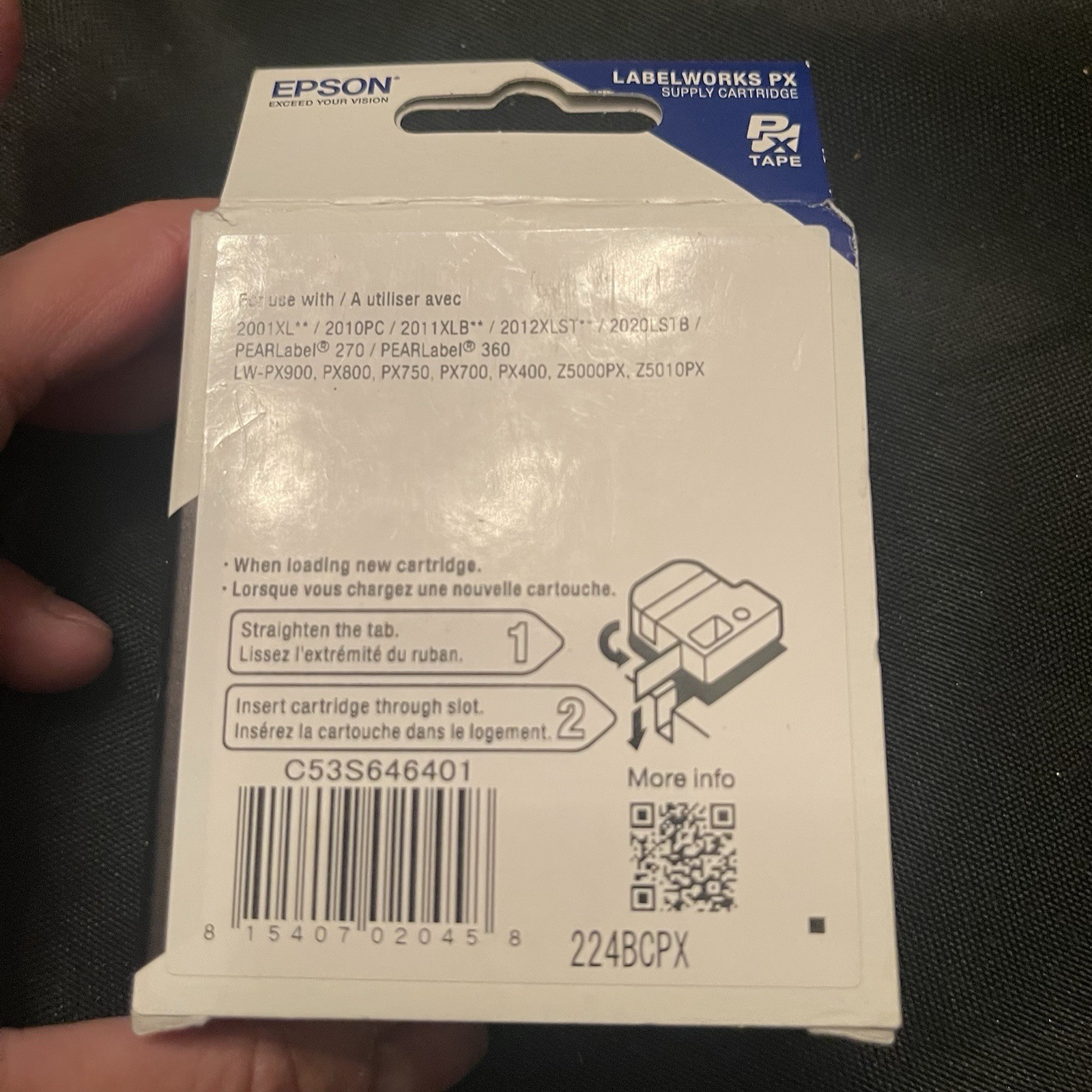 Epson LabelWorks PX 224BCPX Label Cartridge 24mm Black on Clear Tape