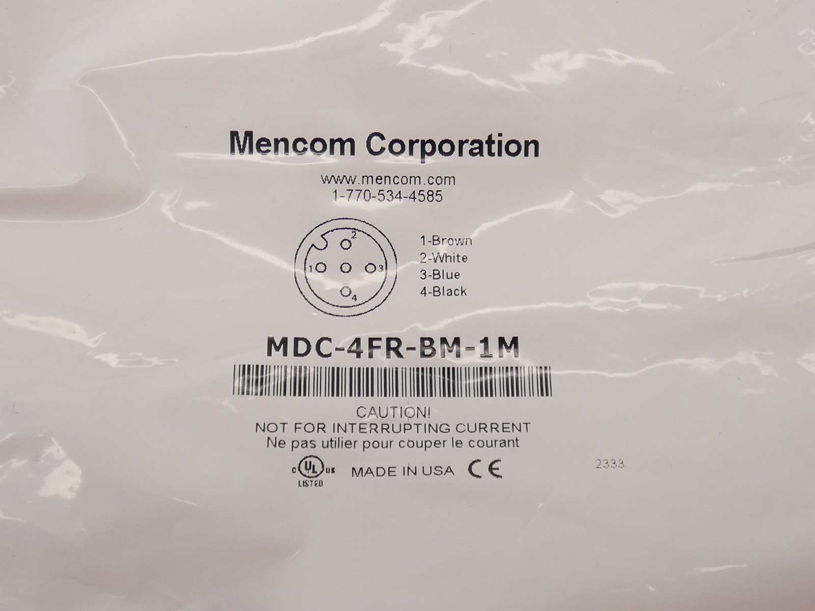 Mencom MDC-4FR-BM-1M Female Receptacle 4P – NEW Surplus!
