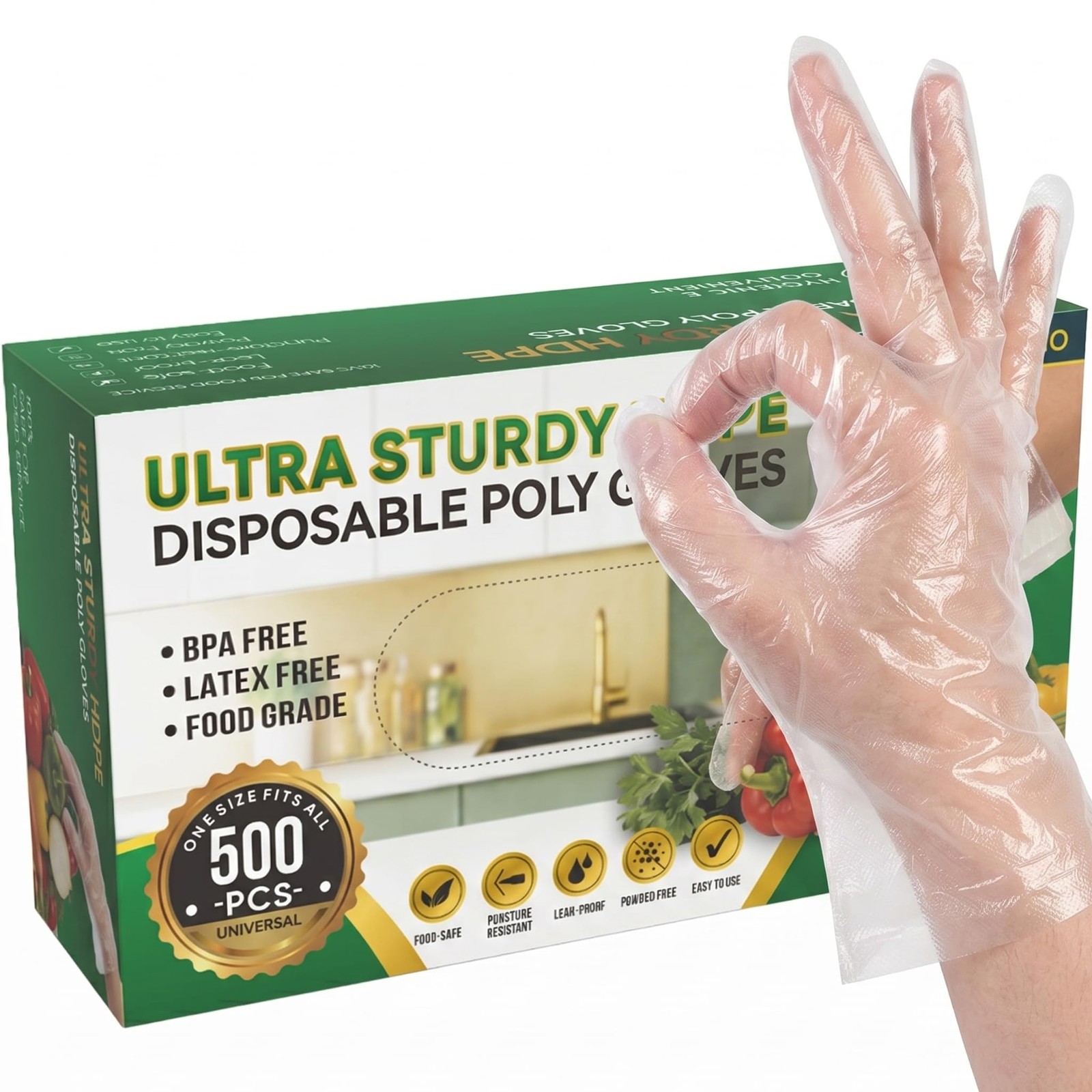 500 Count Disposable Food Prep Gloves, Clear Plastic Gloves for Kitchen Cooki…