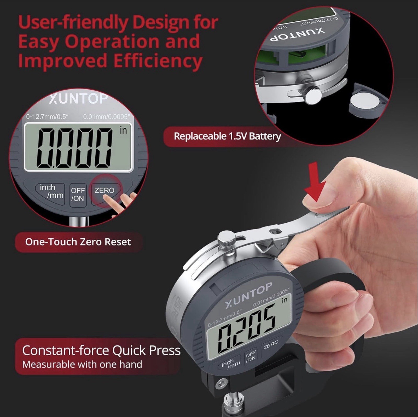 Digital Thickness Gauge 0.5inch 12.7mm LCD Display Unit Conversion