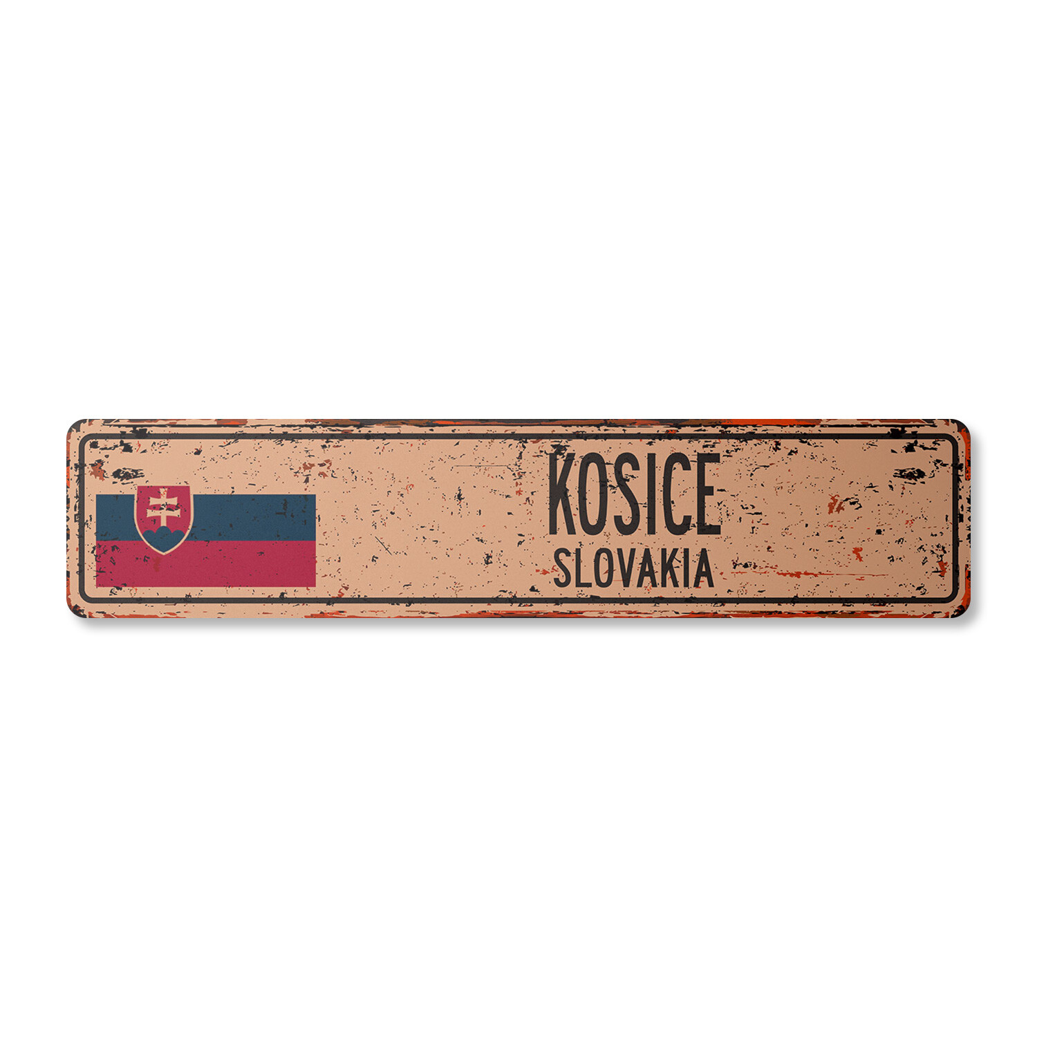 KOSICE SLOVAKIA Vintage Street Sign Slovak flag city country road wall rustic