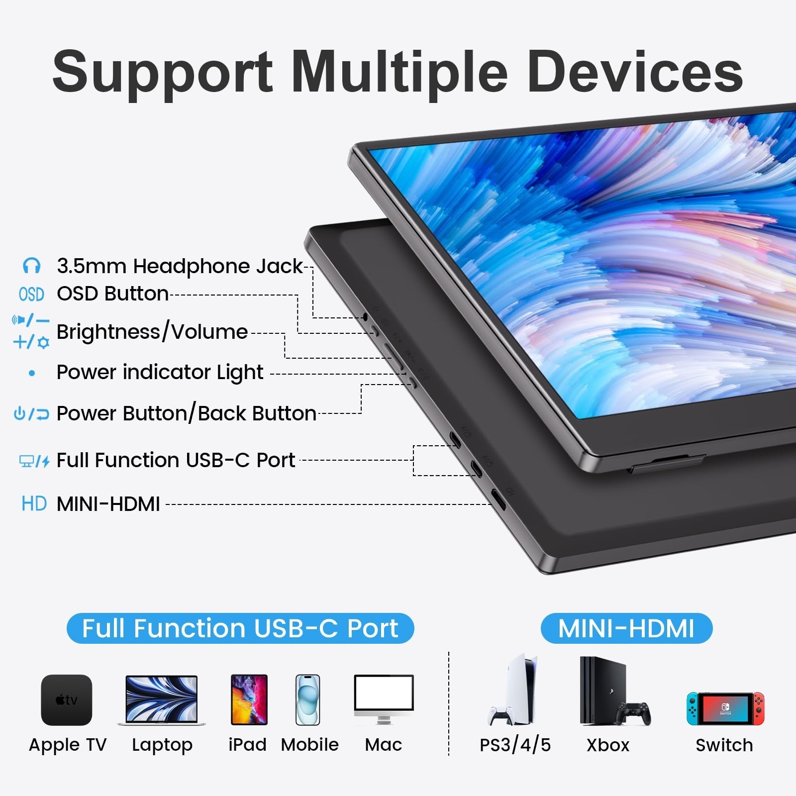 UFYQL Portable Monitor 15.6-inch FHD 1080P Ultra-Slim Travel External Monitor…