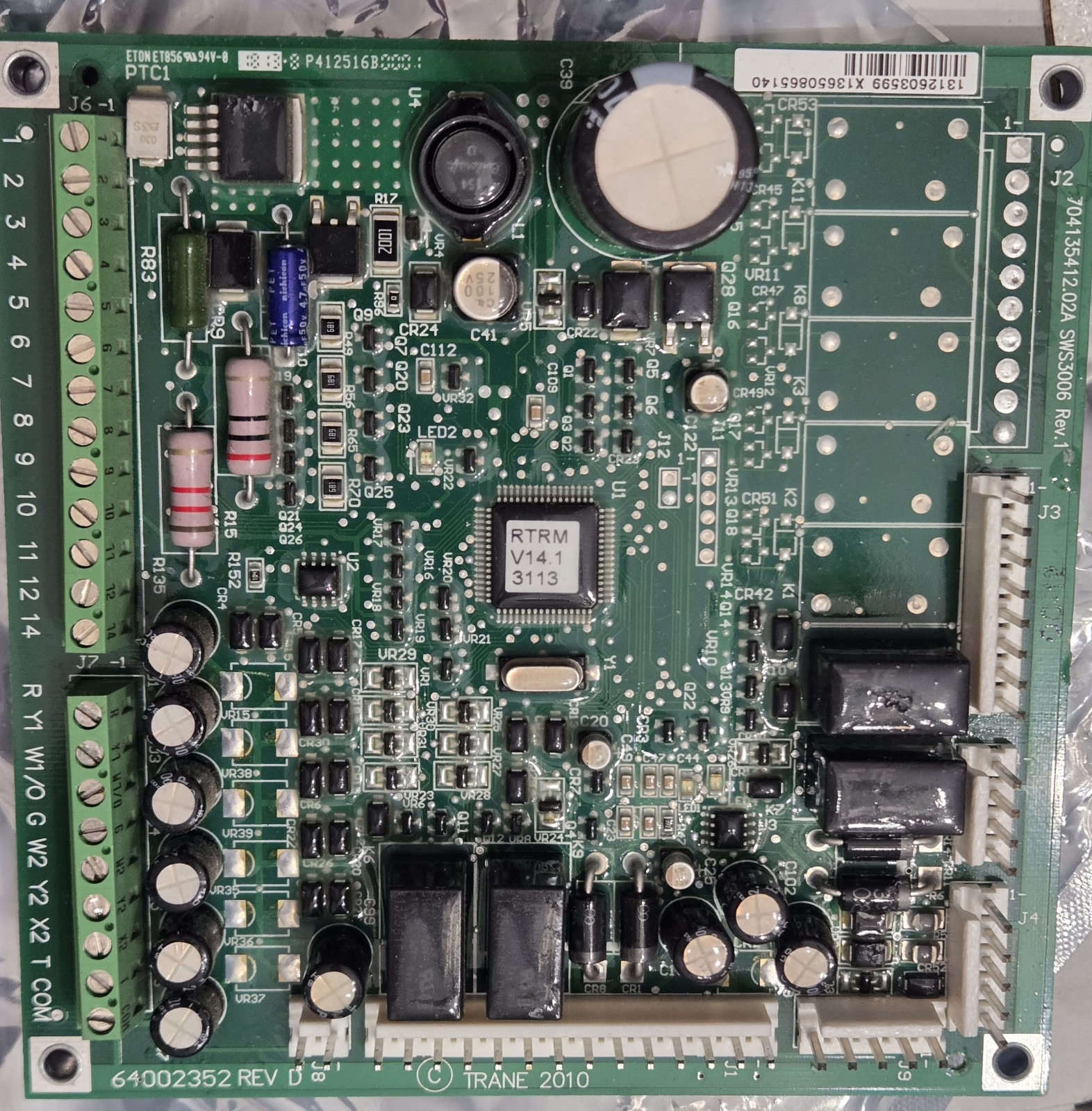 Trane 64002352 Rev D Control Board RTRM MOD03196. Single Stage Only!!