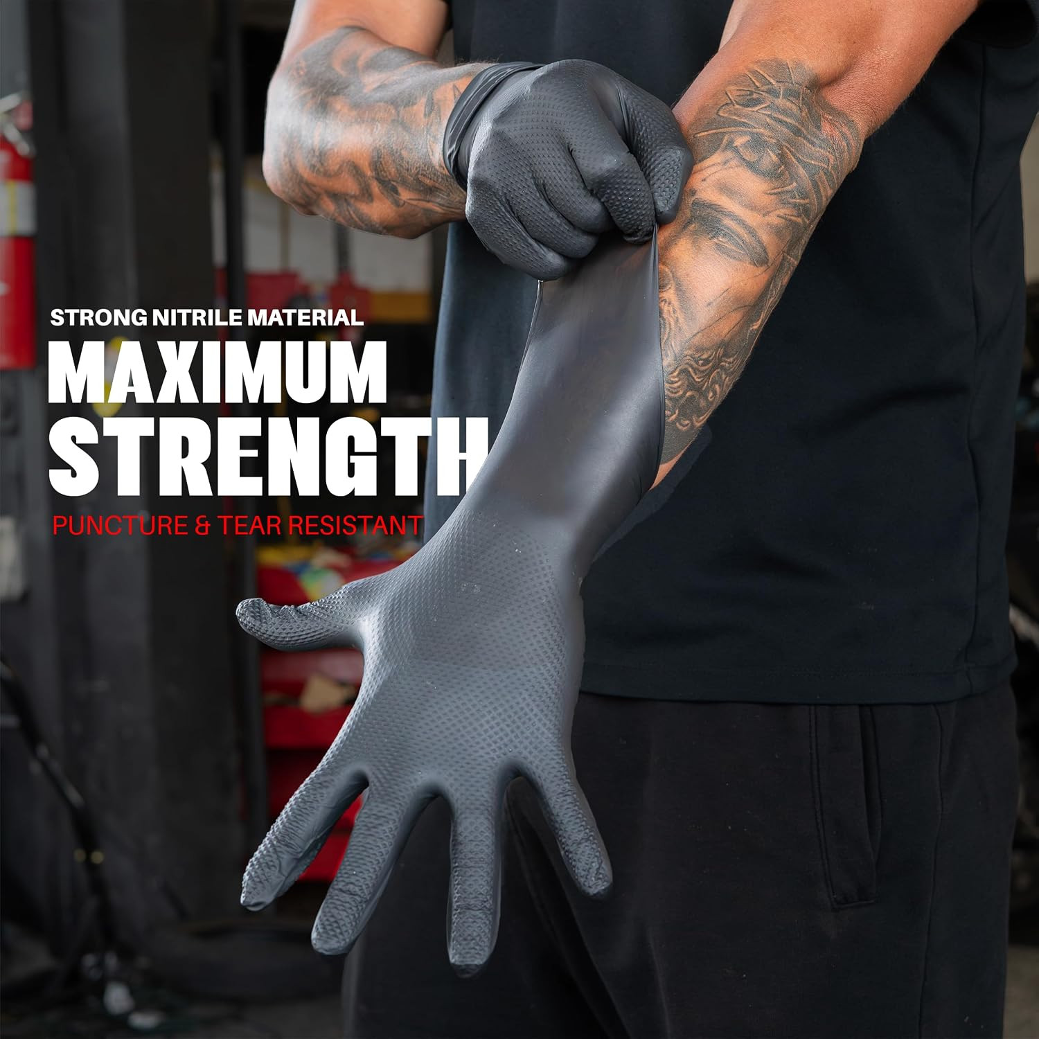 Herkules Grip Heavy Duty 8Mil Black Nitrile Gloves,3D Raised Diamond Texture-Lat