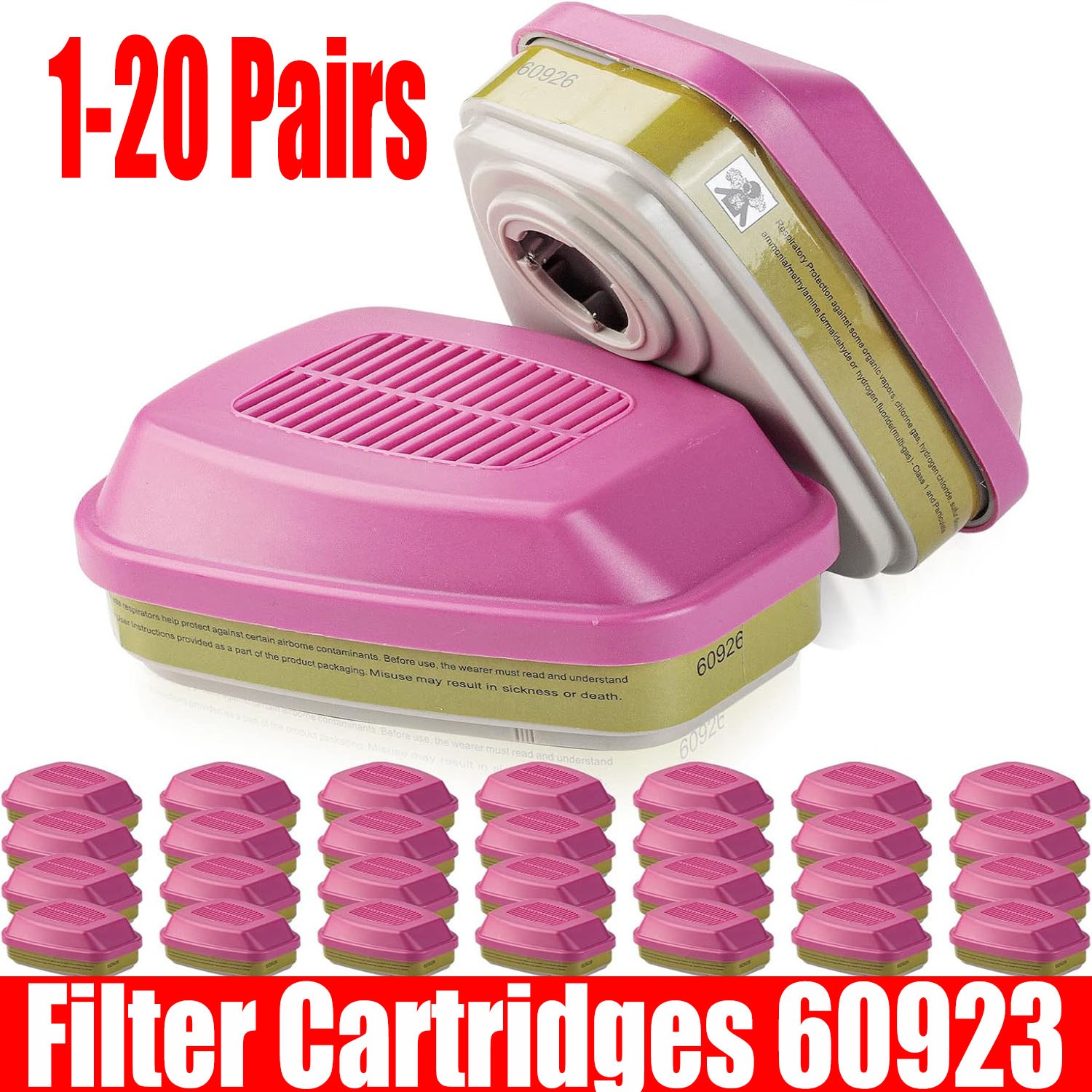 1-20 Pairs For 3M 60923 Organic Gas Replacement Respirator Cartridge/Filter new