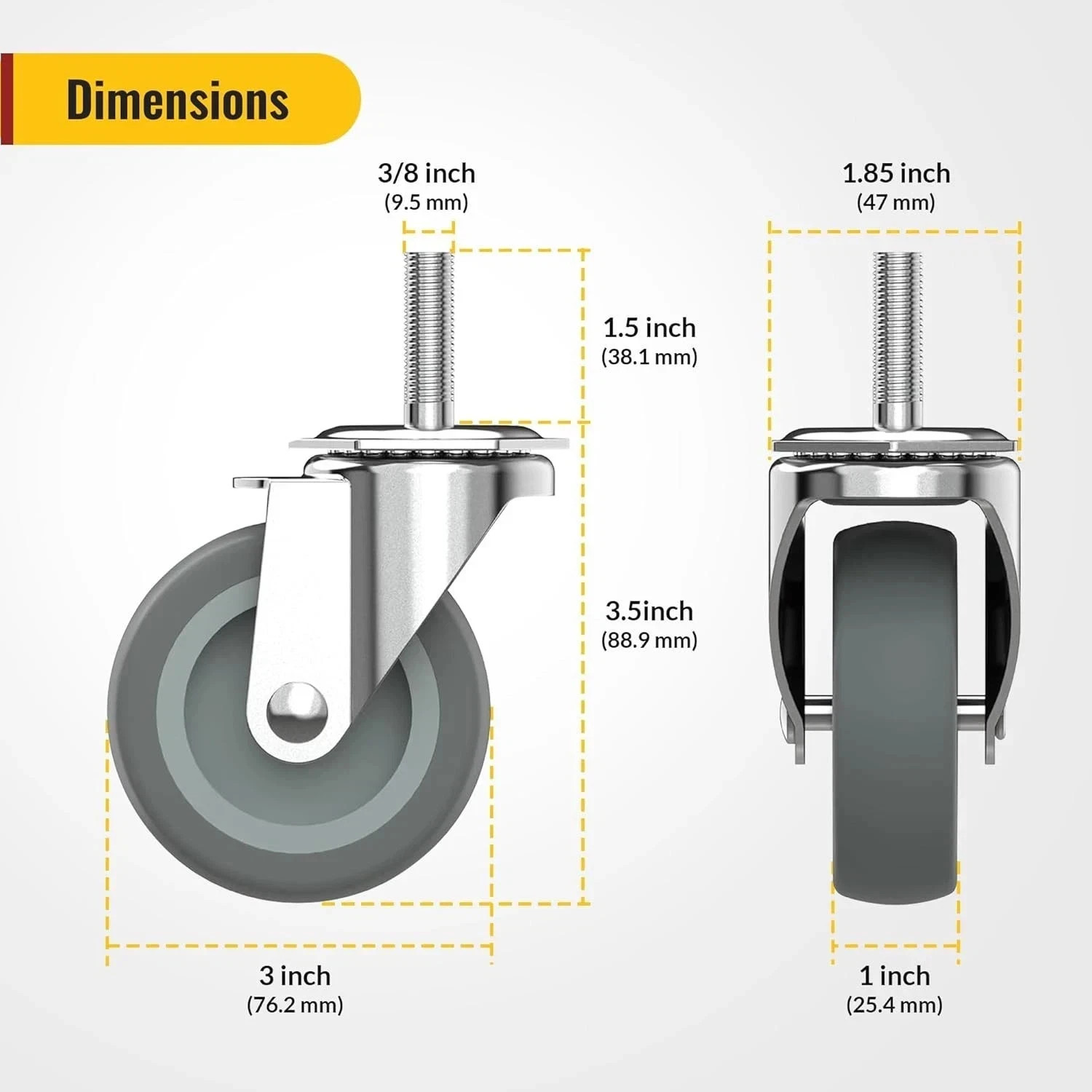 3 Inch Caster Wheels Threaded Stem Casters Set of 4 Heavy Duty Swivel Wheel NEW*