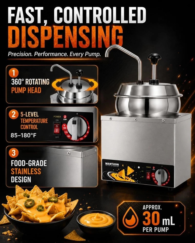 Warmer Cheese 7.4Qt Pump 5 Level Temperature Stainless Steel WantJoin Nacho