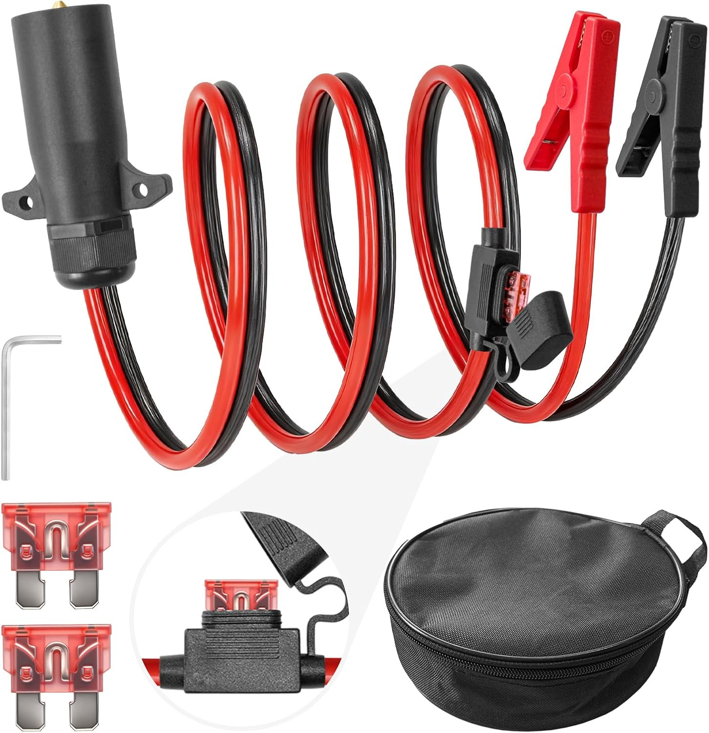 7 Way Trailer Plug to Alligator Clips Cable,10Awg 7 Pin Power Access to O-Ring