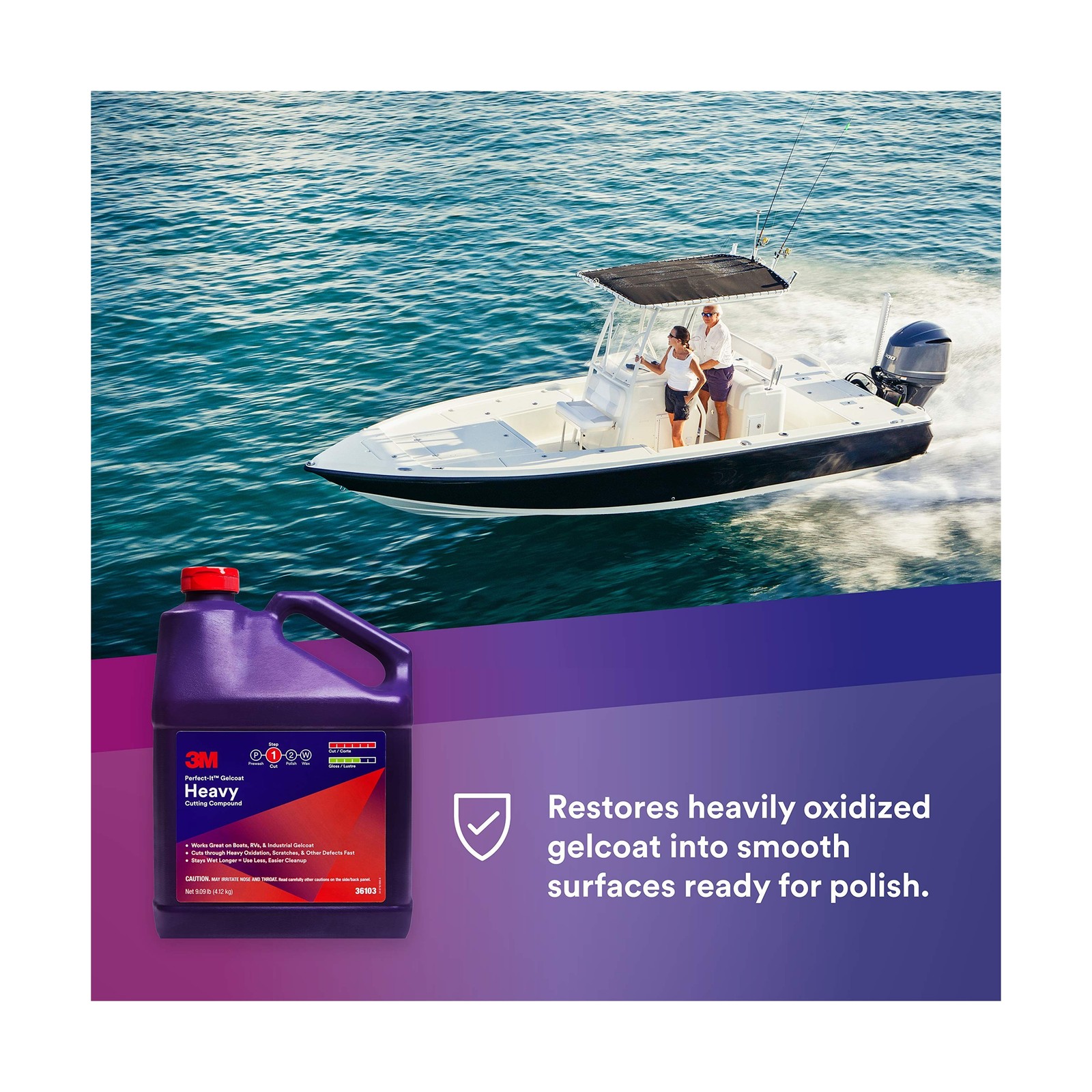 3M Perfect-It Gelcoat Heavy Cutting Compound, 36103, 1 Gallon, Fiberglass Oxi…