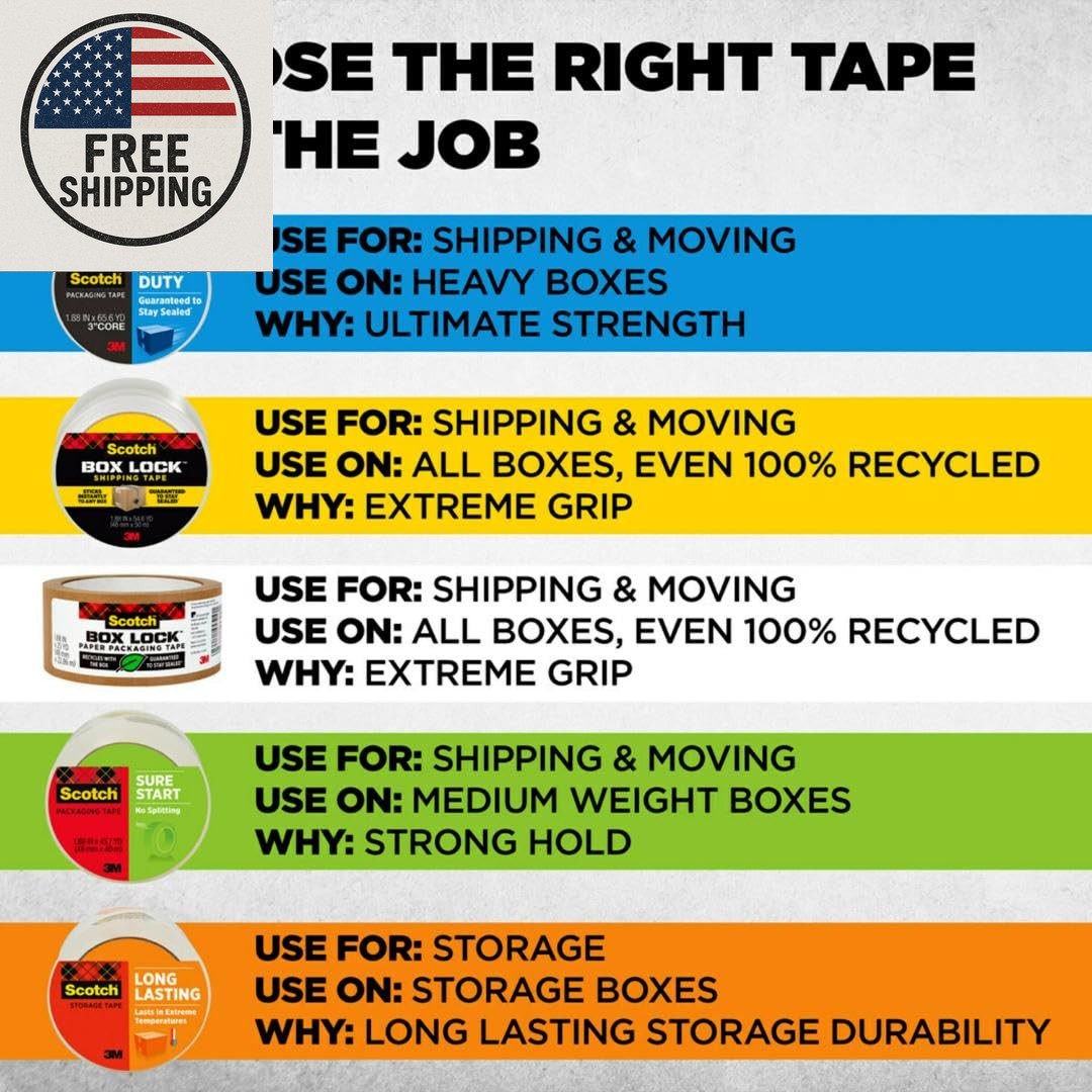 Scotch Heavy Duty Shipping Packing Tape, Clear, Packing Tape for Moving Boxes an