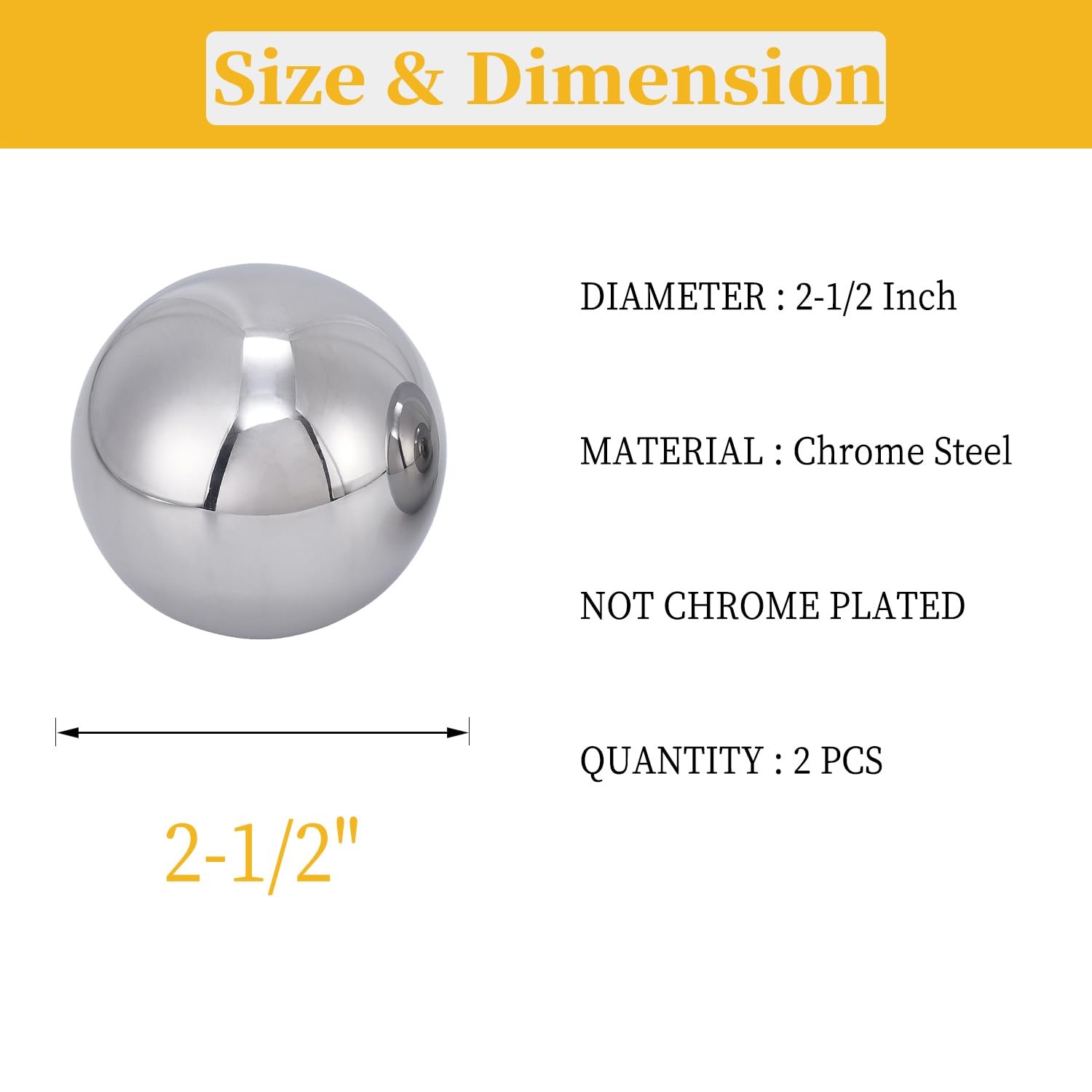 Two 2-1/2″ Inch Diameter Hardened Chrome Solid Steel Bearing Balls, Precision