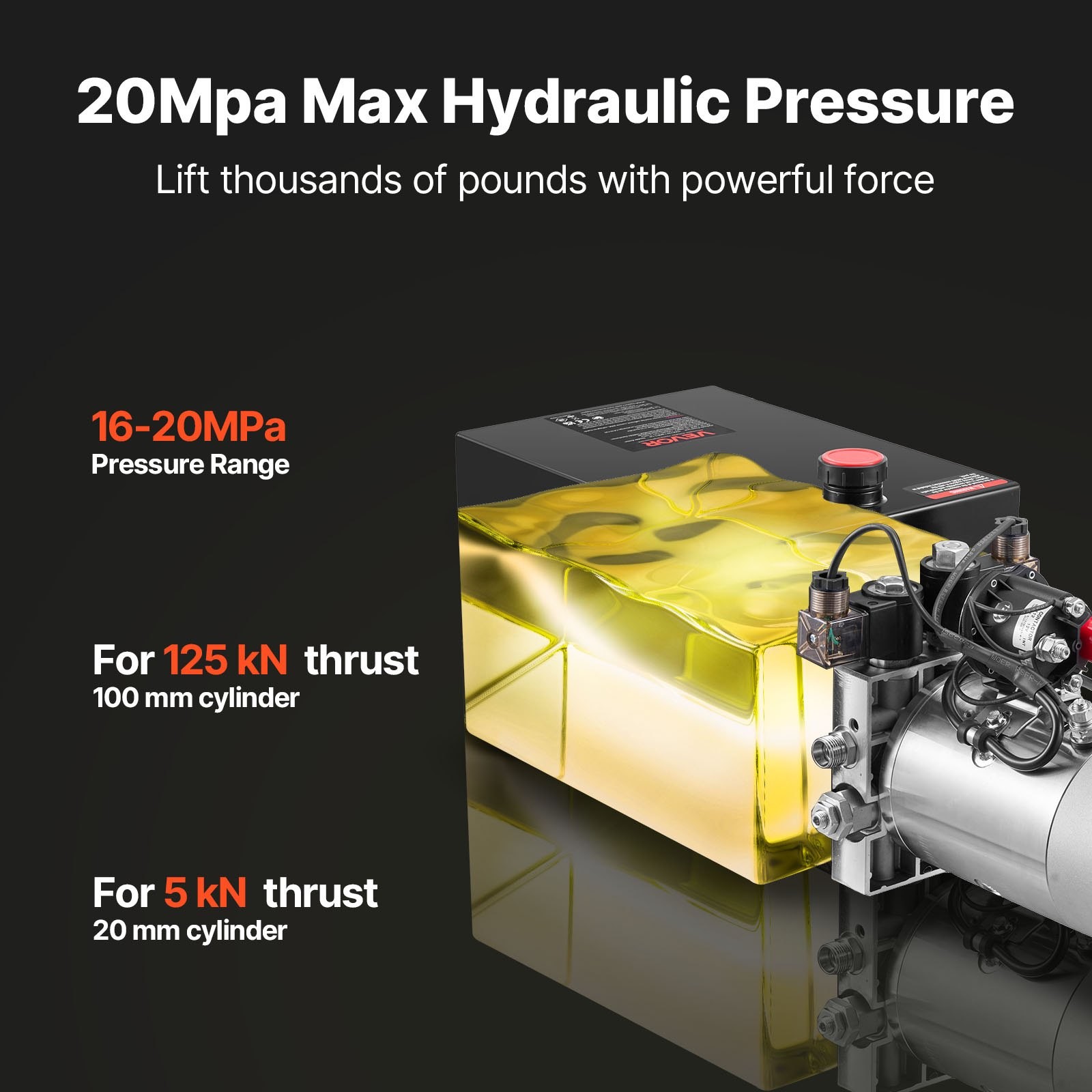 12 Quart Hydraulic Power Unit, Double Acting Dump Trailer Pump, 3200 PSI Max Rel