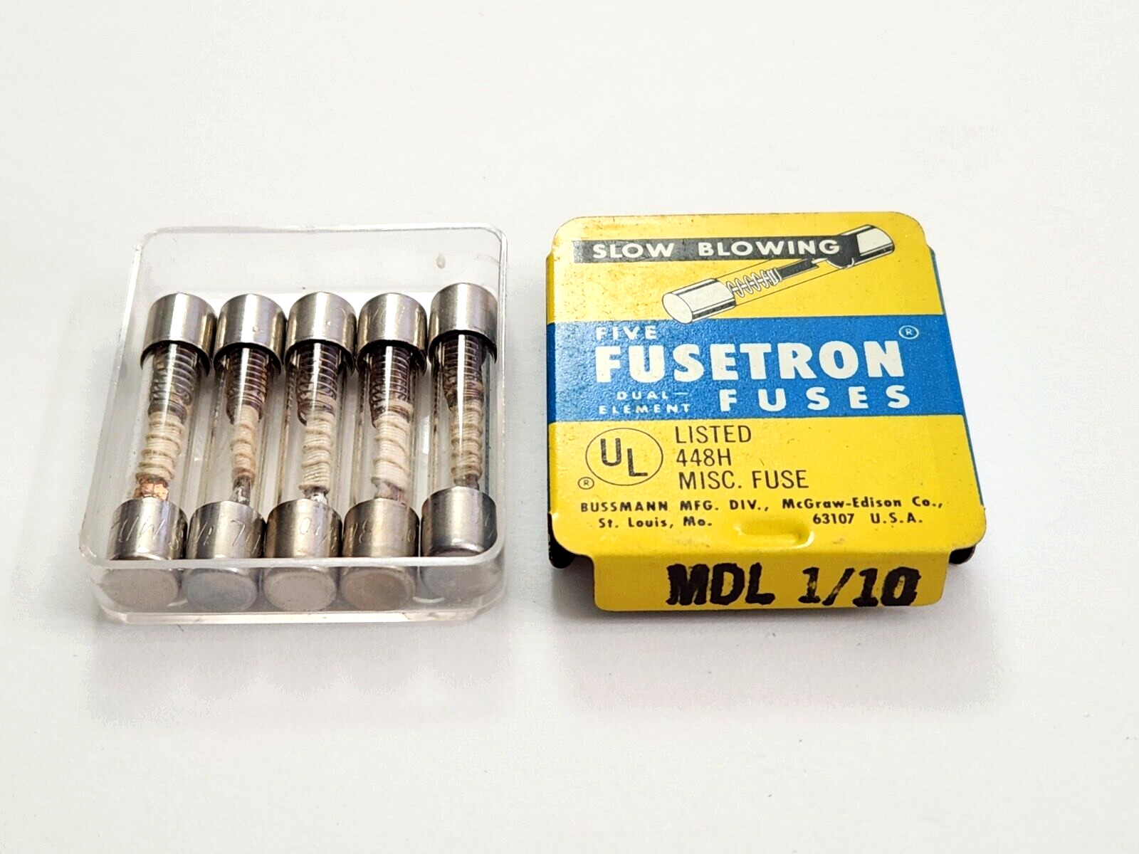 LOT OF 5 EACH MDL-1/10 BUSS BUSSMANN MDL 1/10 FUSES 250V 1/10A