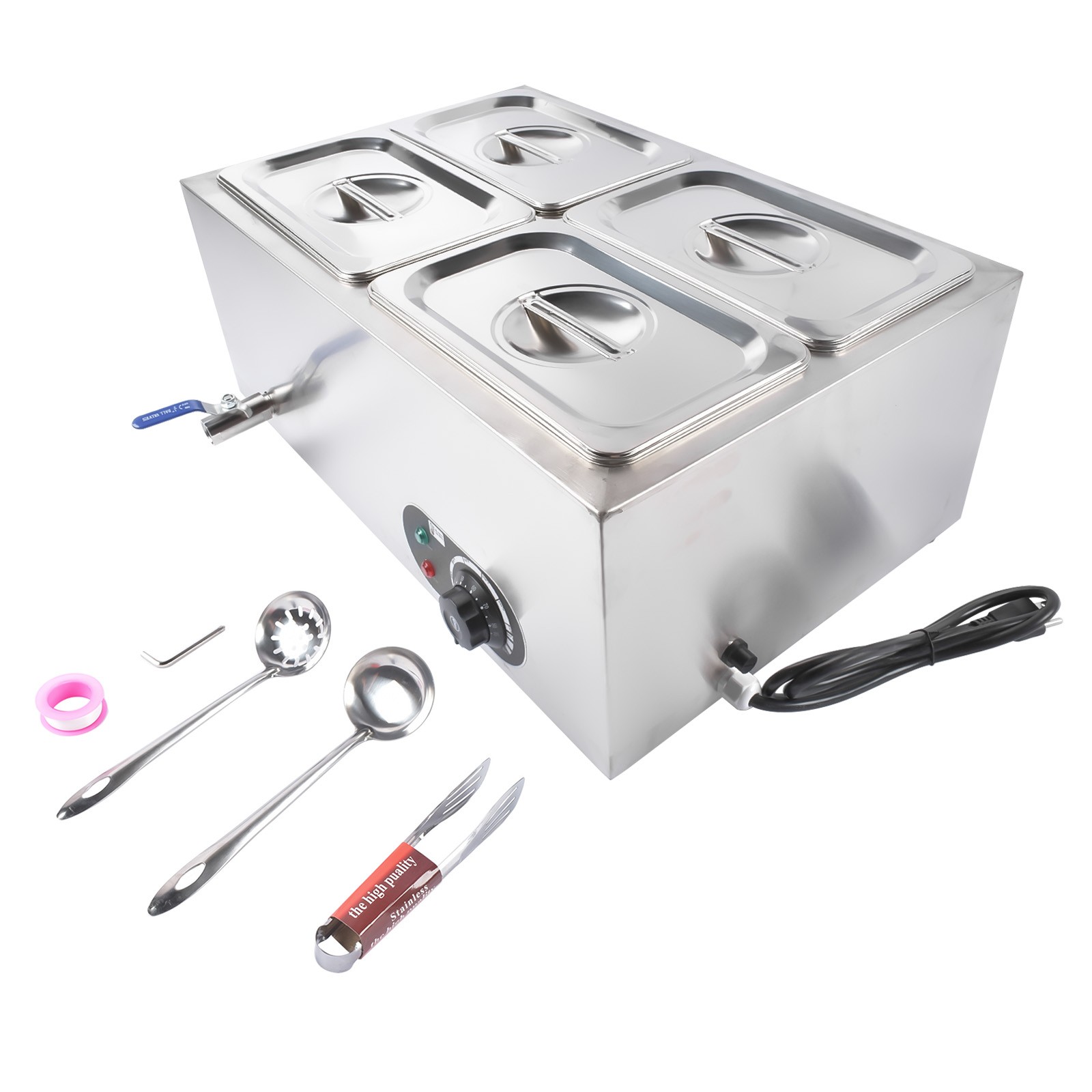 1200W 110V Electric Stainless Steel Steam Food Warmer 30-85°C/86-185°F 1-6 PAN