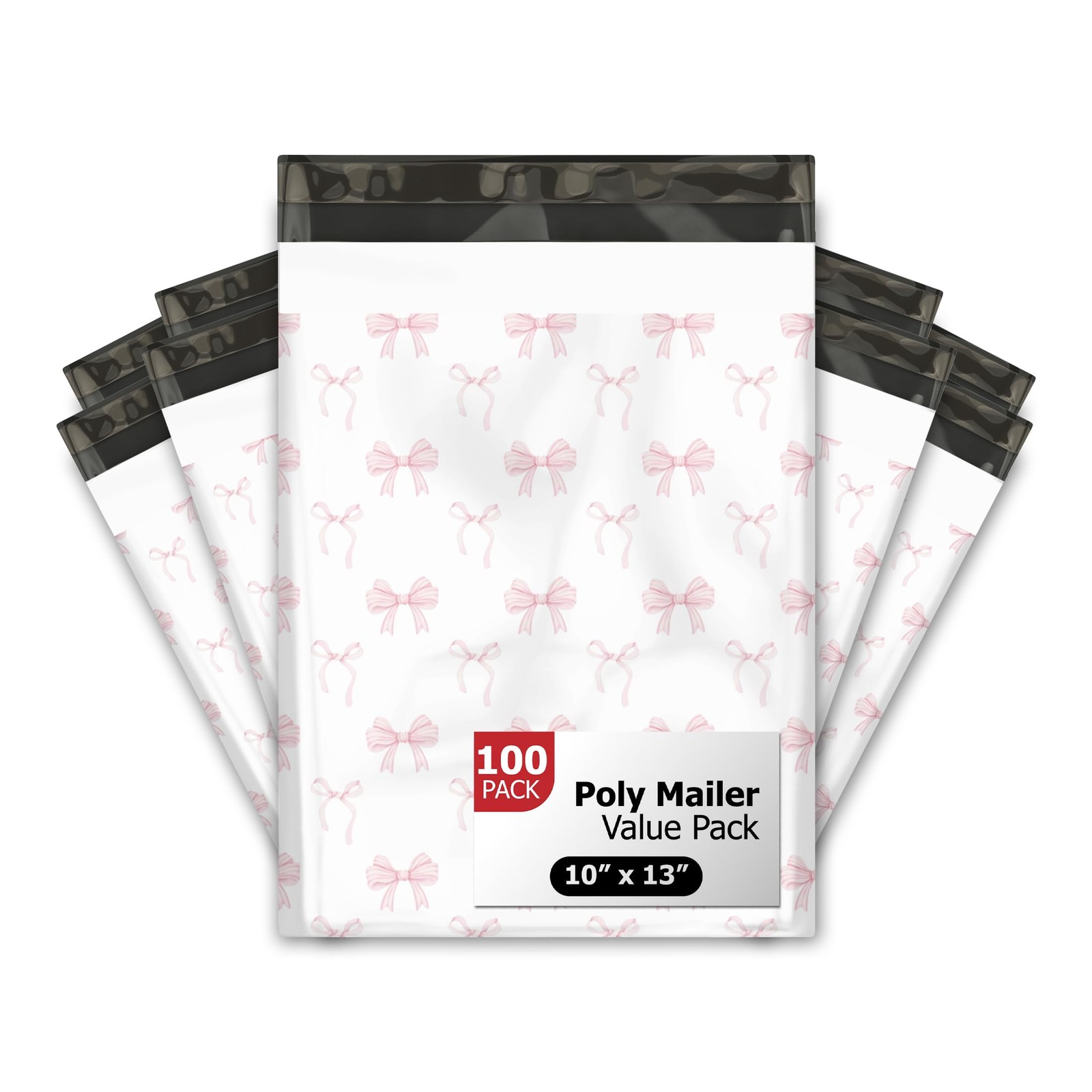 10×13 (100) Pink Bows Valentine’s Day Designer Poly Mailers Waterproof Self S…