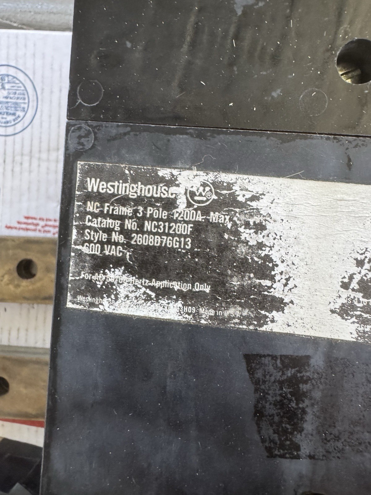 Westinghouse NC31200F 800A Trip 1200A Frame 3 Pole 600V Circuit Breaker
