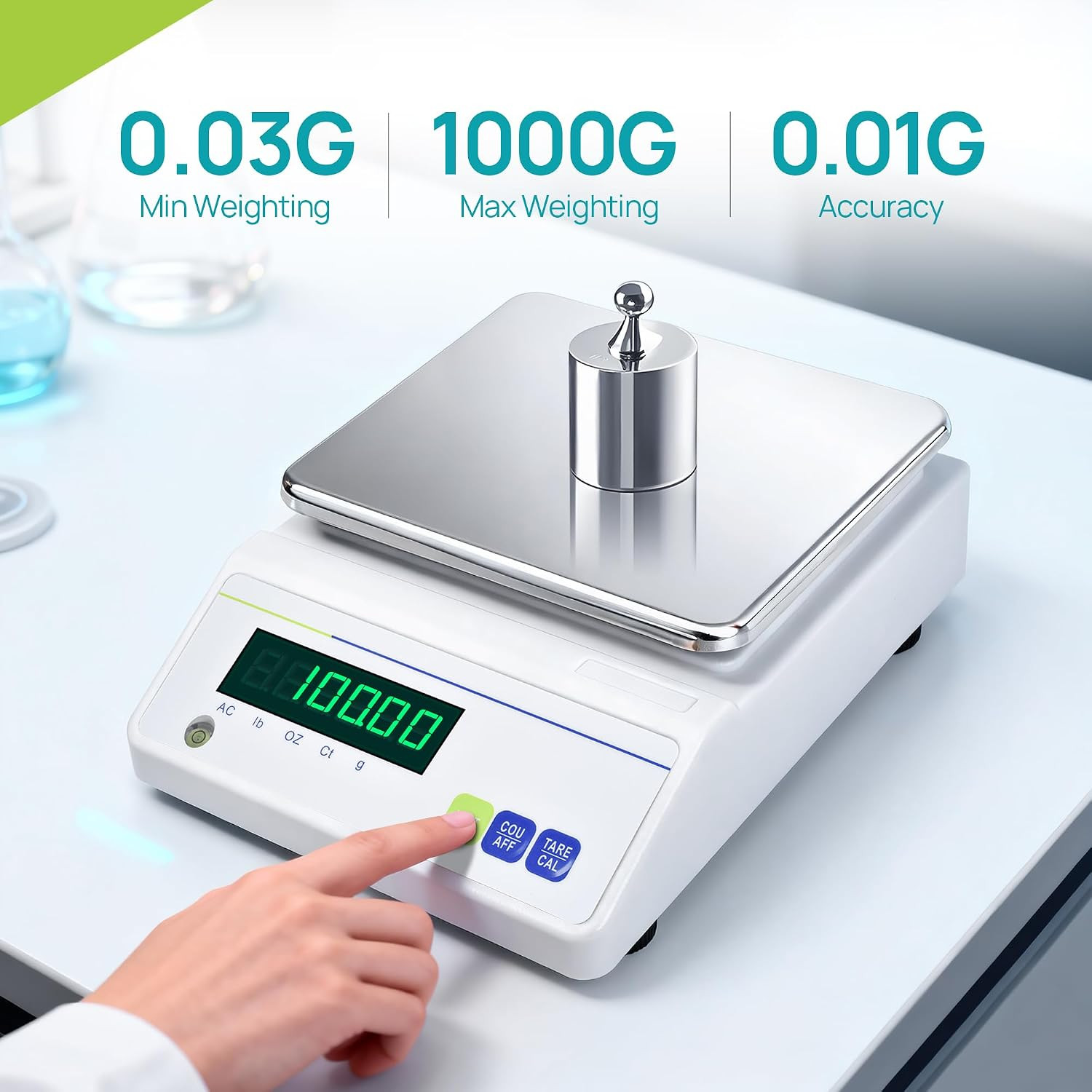 Lab Analytical Balance 1000G X 0.01G with LED Display, High Precision Lab Scale