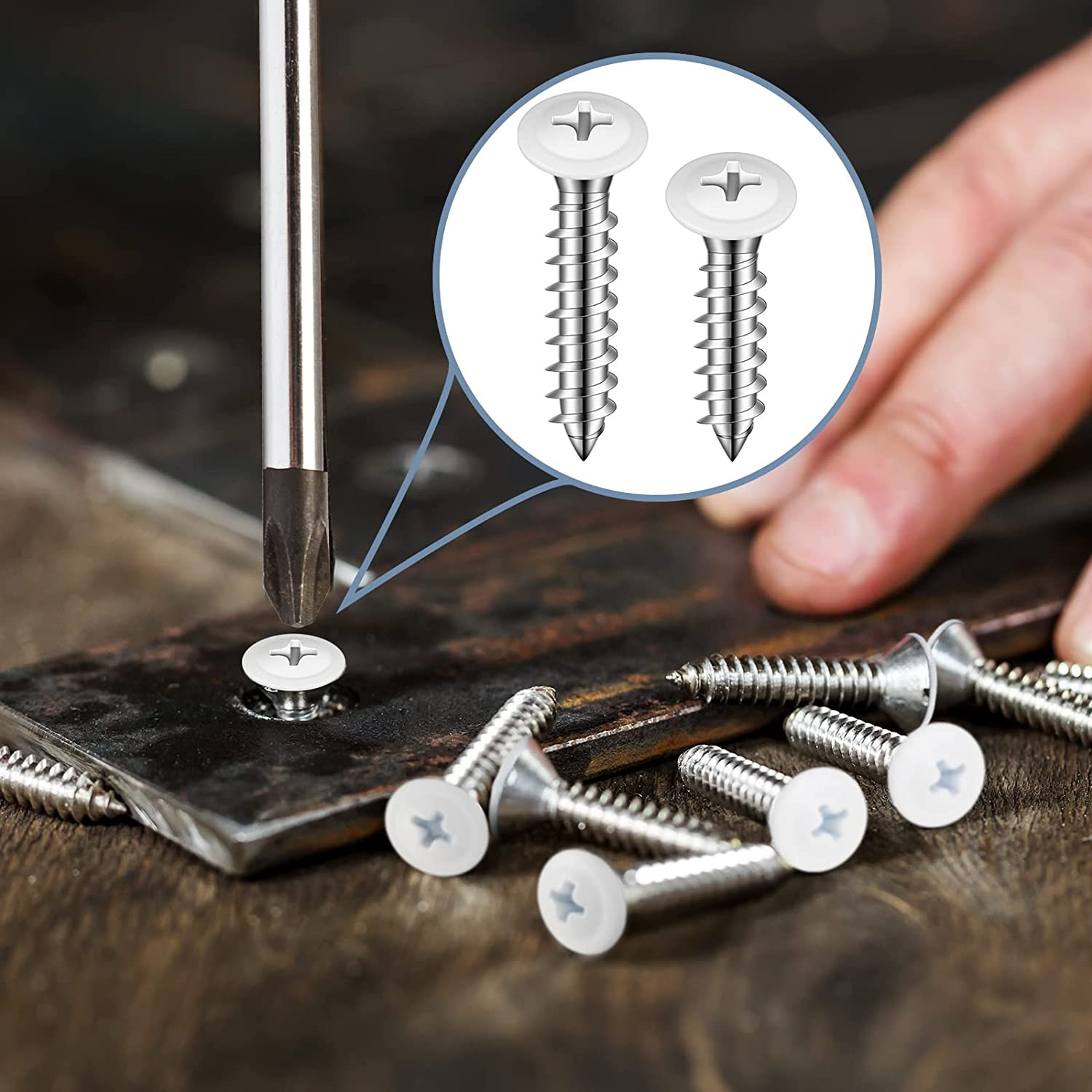 #8 White Wood & Sheet Metal Screws Truss Head Fasteners (120)n