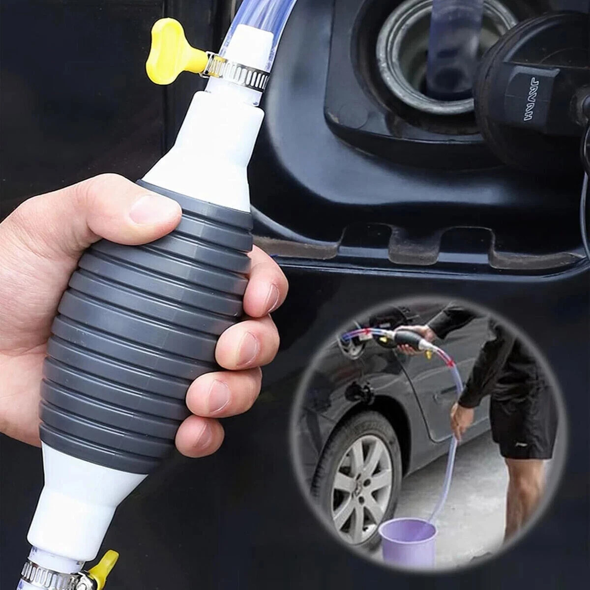 Siphon Hose Hand Pump Portable Manual Car Fuel Transfer for Gas Gasoline Petrol