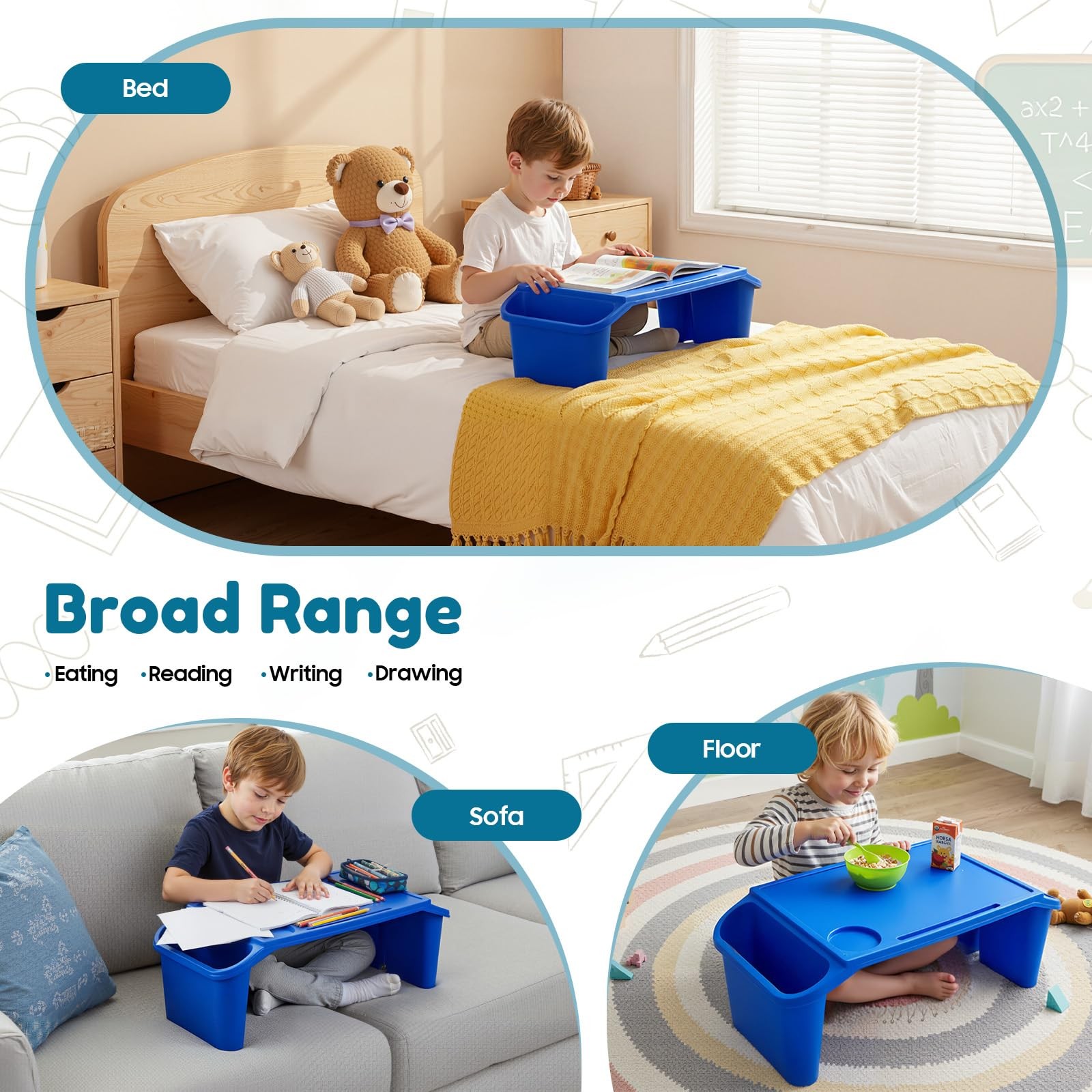 Lemoeyes 6Pcs Kids Lap Desk Tray, 19.7×9.8×7.1in 19.69*9.84*7.1 inches, Blue