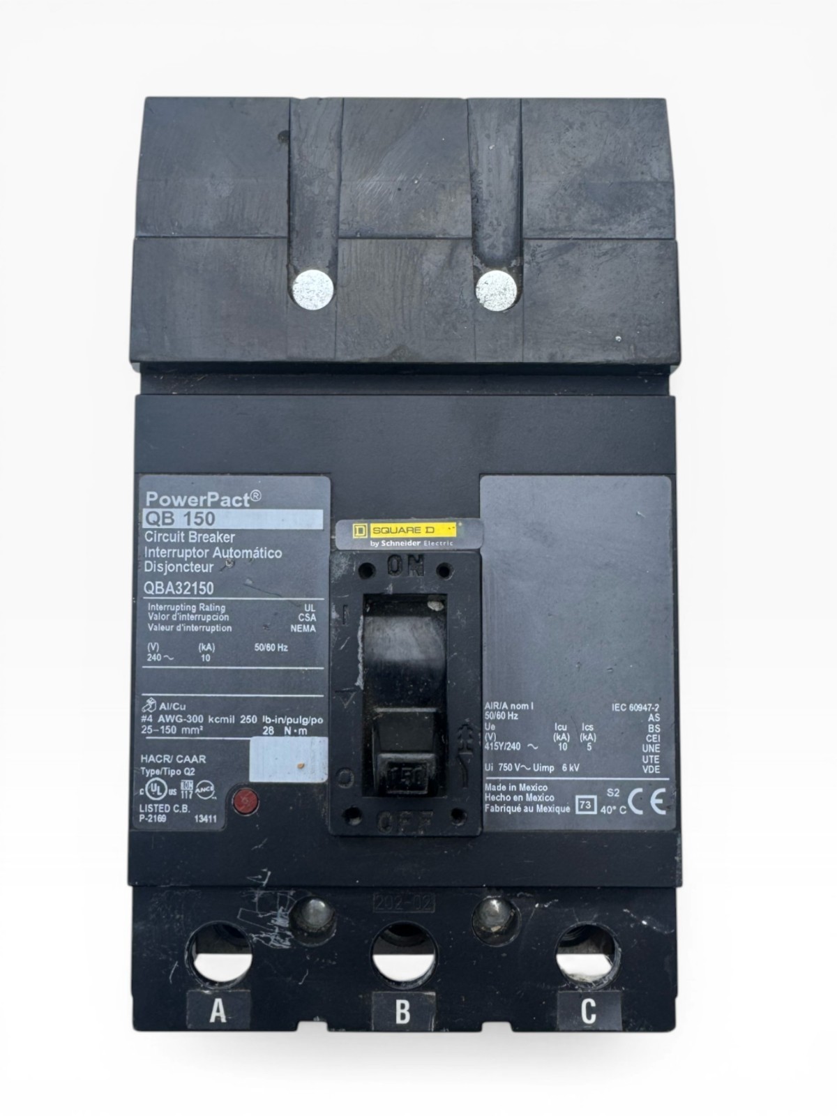 Square D PowerPacT Q | QBA32150 | 150A | 3-Pole | 240V | I-Line Circuit Breaker