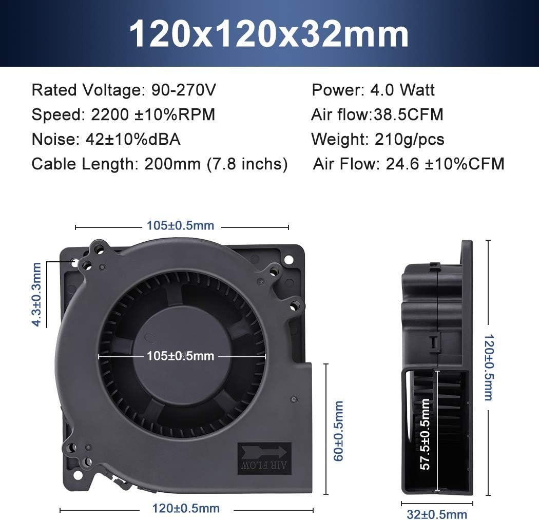 Versatile 120V Blower Fan – Perfect for Cooling Projects, 2200 RPM Power
