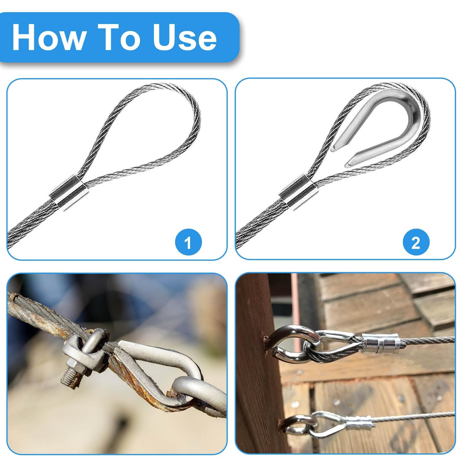 20 Pcs M5 3/16 Inch Stainless Steel Wire Rope Thimbles Cable Rigging Set